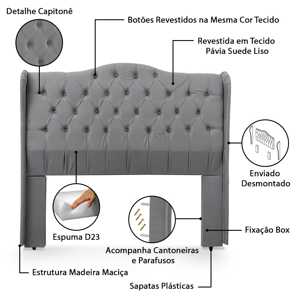 Conjunto Dubai Para Cama Box King 195cm Cabeceira Com Recamier Baú Divã Capitonê Fixação no Box - LH Móveis