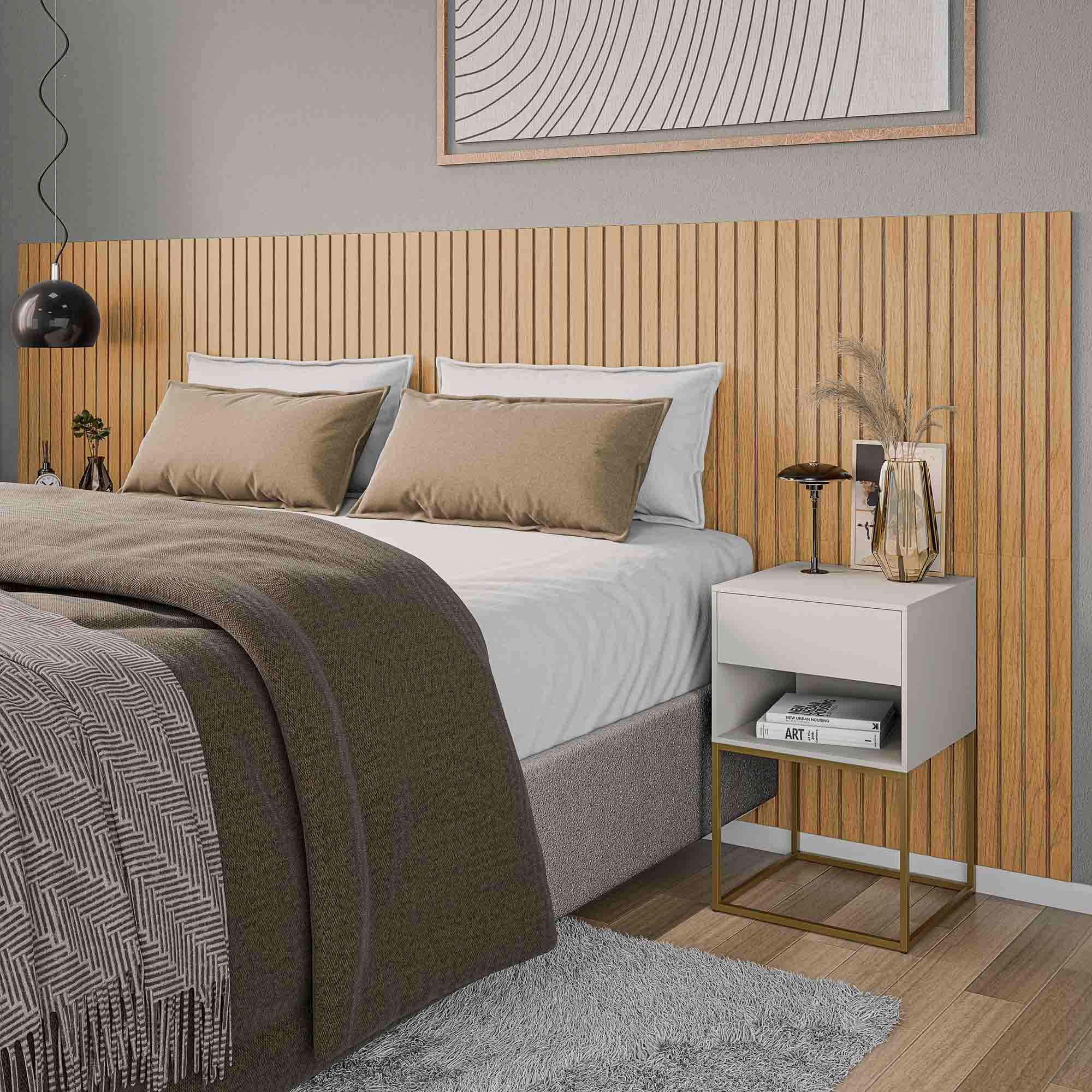 Cabeceira Ripado Cama Casal, Queen e King em MDF Adesiva Fácil Instalação - LH Móveis