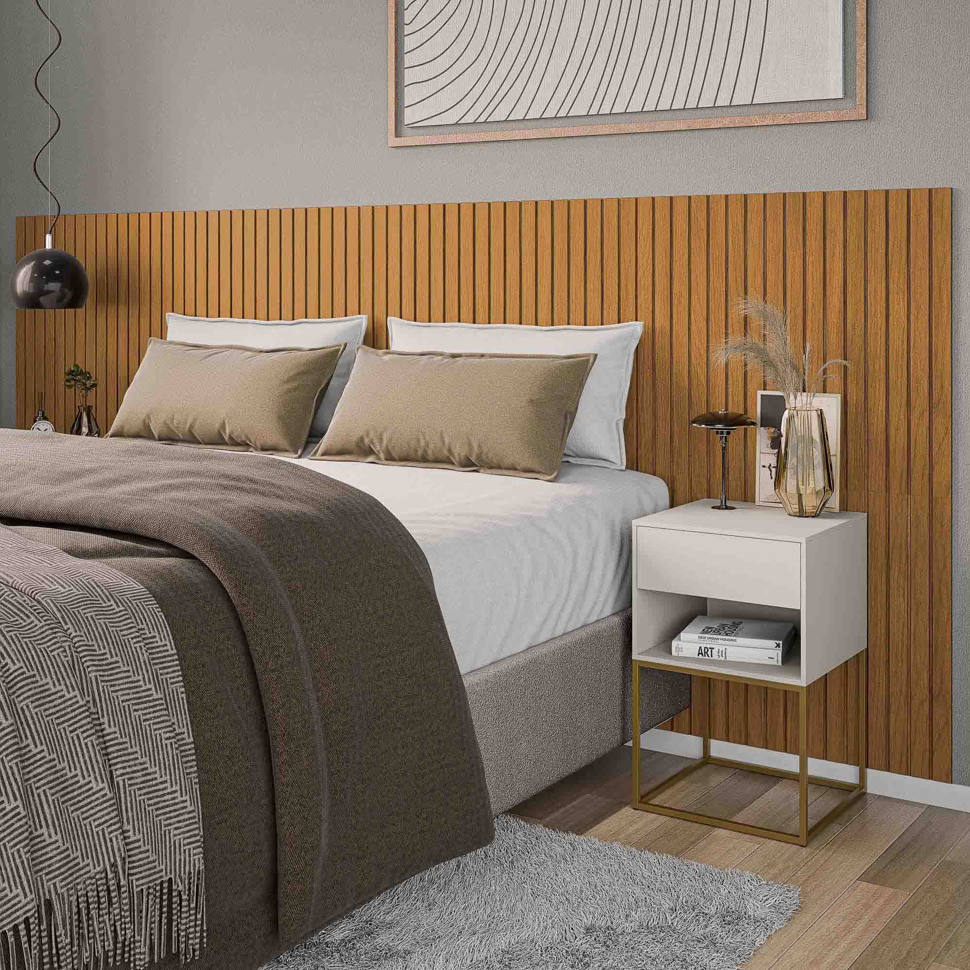 Cabeceira Ripado Cama Casal, Queen e King em MDF Adesiva Fácil Instalação - LH Móveis