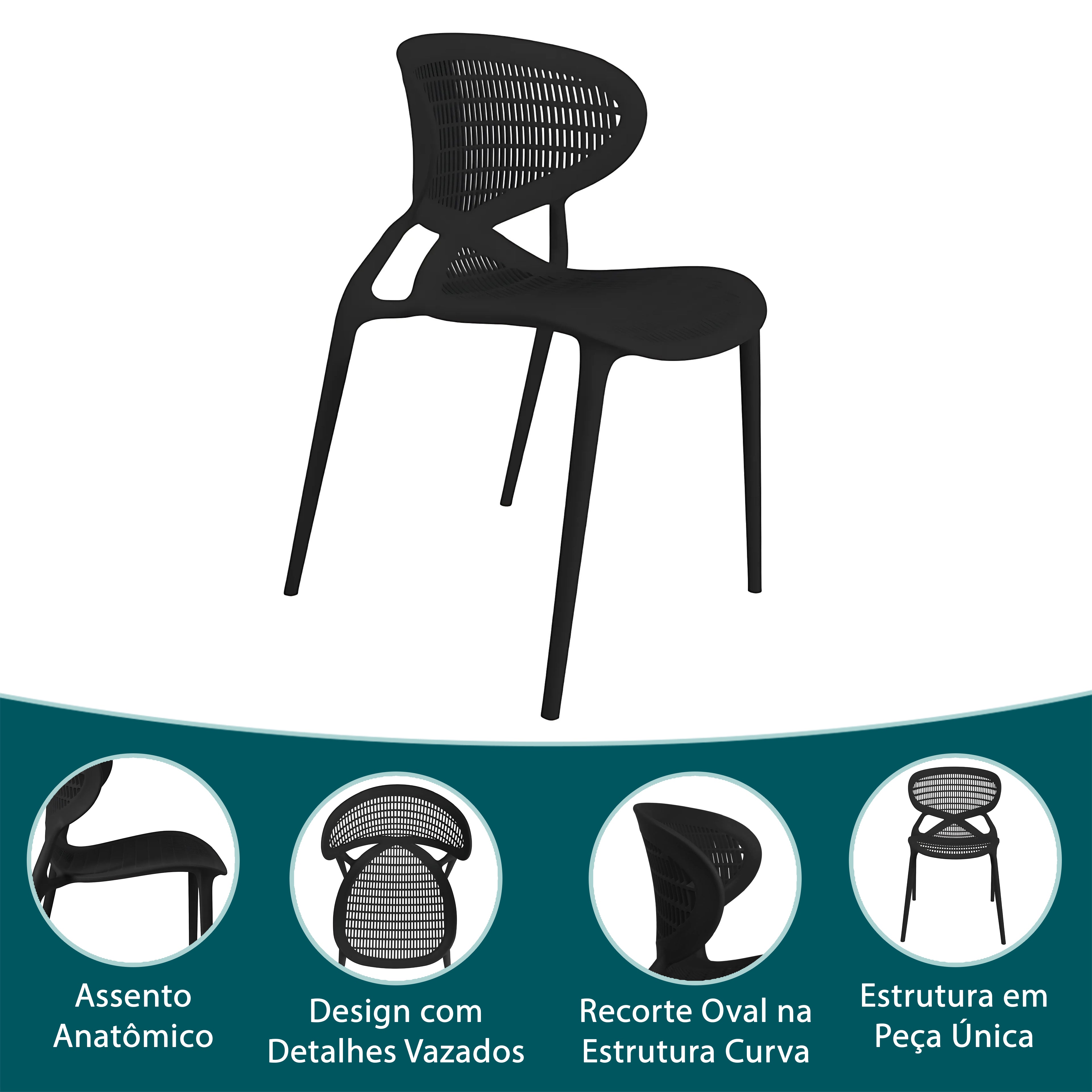 Cadeira Fixa Capri com Assento Anatômico com Proteção UV Versátil Para Todos os Ambientes- LH Móveis