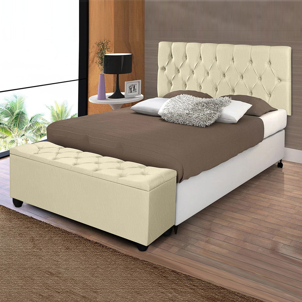 Conjunto Estofado Capitonê Para Cama Solteiro 90cm Cabeceira Com Recamier Baú Intense Várias Cores - LH Móveis
