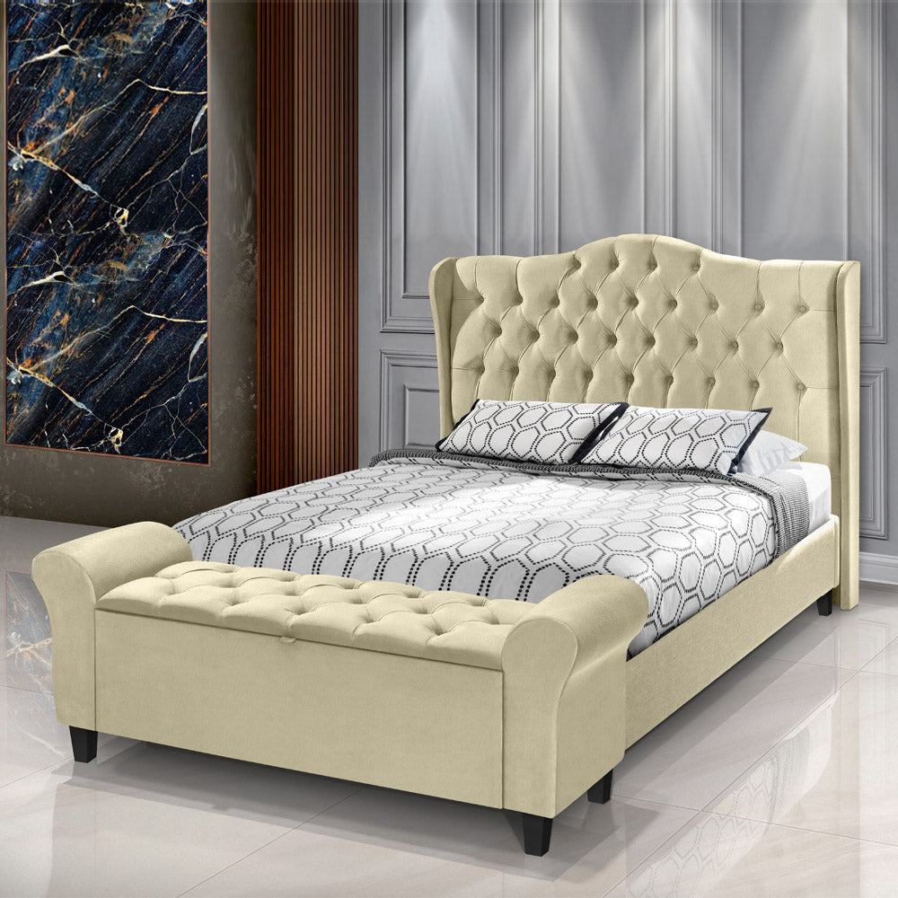 Conjunto Cabeceira com Recamier Baú Dubai Para Cama Box Casal 140 cm com Pés Detalhe Capitonê - LH Móveis