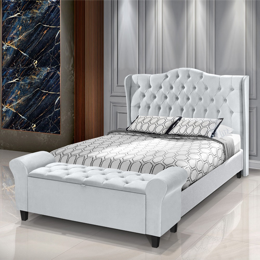 Conjunto Cabeceira com Recamier Baú Dubai Para Cama Box Casal 140 cm com Pés Detalhe Capitonê - LH Móveis