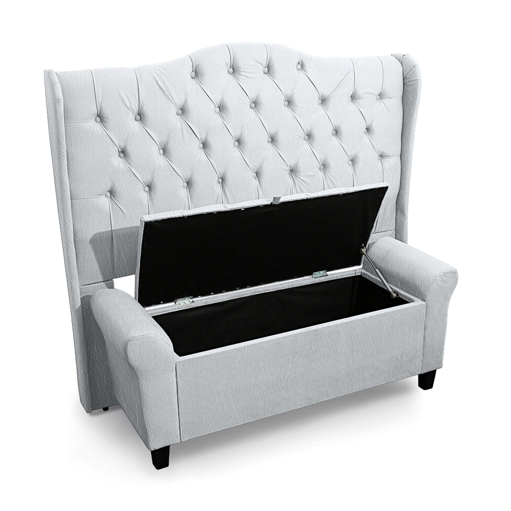 Conjunto Para Cama Box Queen 160cm Dubai Cabeceira Com Recamier Baú Fixação no Box Capitonê- LH Móveis