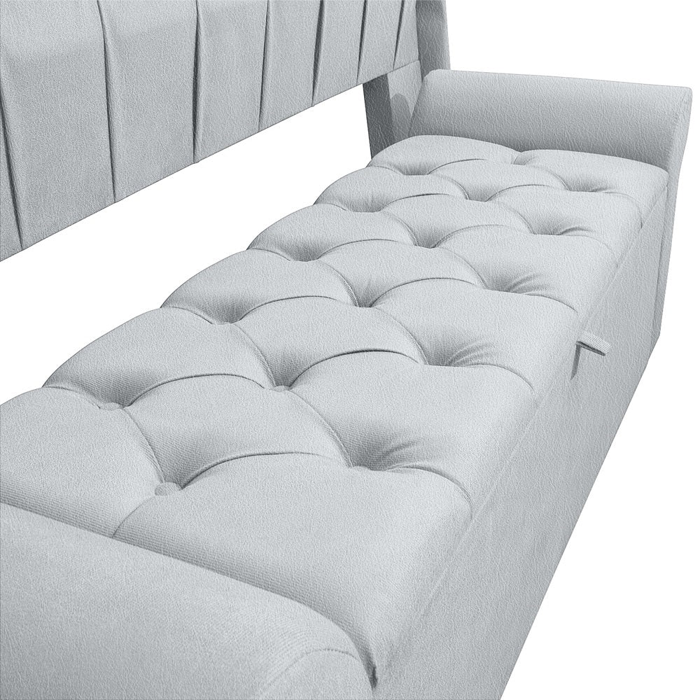 Conjunto Para Cama Box Queen 160cm Dubai Cabeceira Com Recamier Baú Fixação no Box Capitonê- LH Móveis