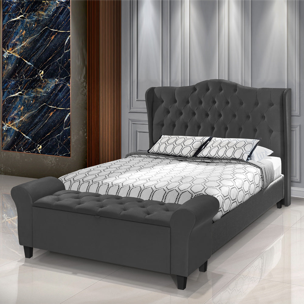 Conjunto Cabeceira com Recamier Baú Dubai Para Cama Box Casal 140 cm com Pés Detalhe Capitonê - LH Móveis