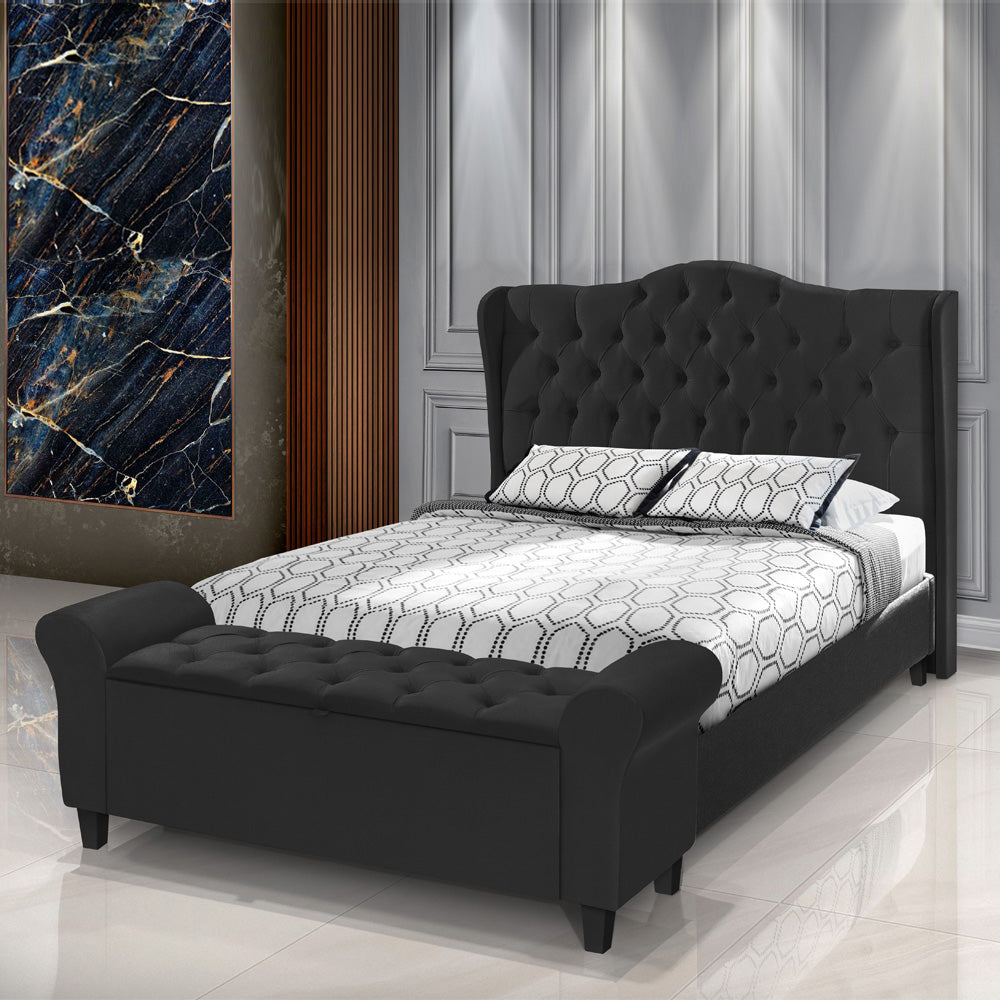 Conjunto Cabeceira com Recamier Baú Dubai Para Cama Box Casal 140 cm com Pés Detalhe Capitonê - LH Móveis