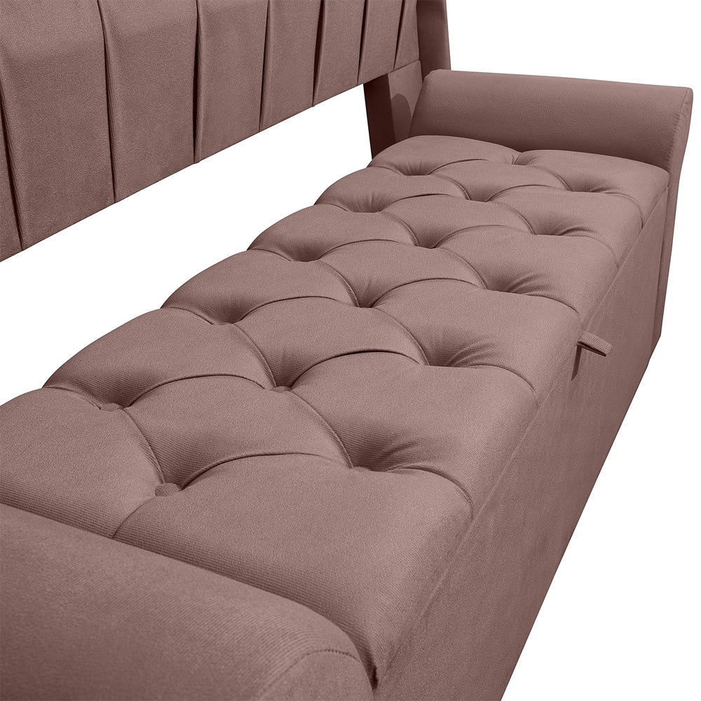 Conjunto Dubai Para Cama Box King 195cm Cabeceira Com Recamier Baú Divã Capitonê Fixação no Box - LH Móveis