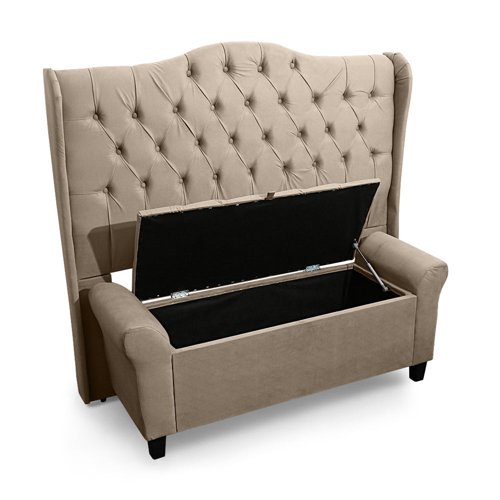 Conjunto Cabeceira com Recamier Baú Dubai Para Cama Box Casal 140 cm com Pés Detalhe Capitonê - LH Móveis