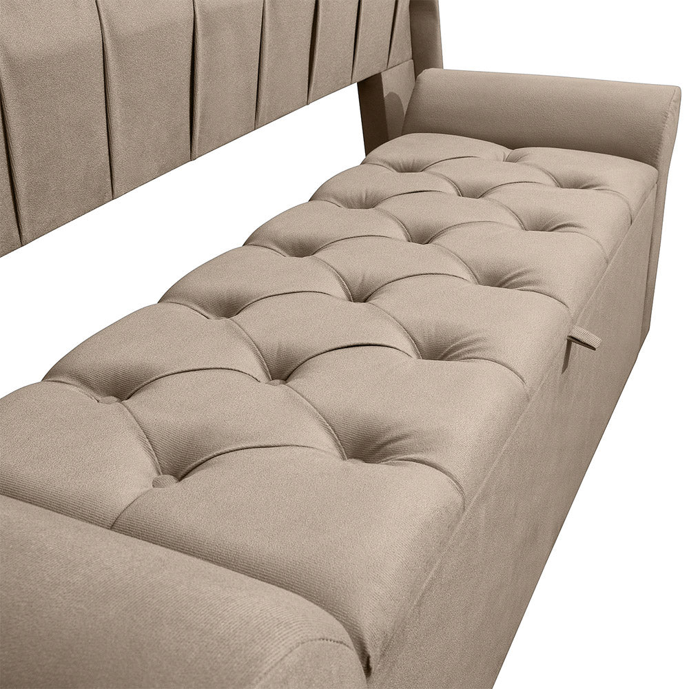 Conjunto Cabeceira com Recamier Baú Dubai Para Cama Box Casal 140 cm com Pés Detalhe Capitonê - LH Móveis
