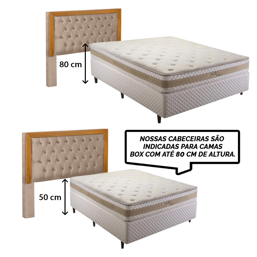 Conjunto Para Cama Box Casal 140cm Cabeceira com Recamier Baú Imperial Capitonê Moldura em Madeira - LH Móveis