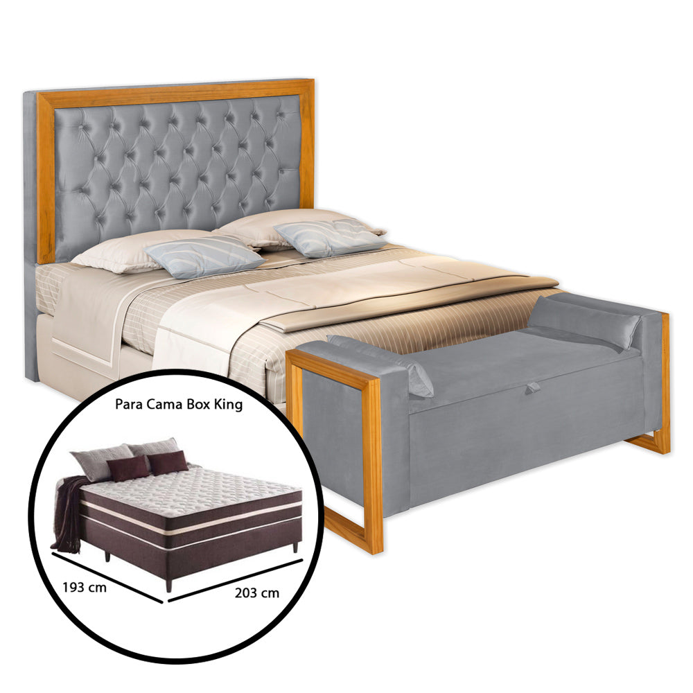 Conjunto Cabeceira com Recamier Baú Imperial Para Cama Box King 195 cm Moldura em Madeira Capitonê com Pés - LH Móveis