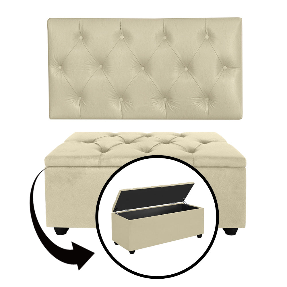 Conjunto Estofado Capitonê Para Cama Solteiro 90cm Cabeceira Com Recamier Baú Intense Várias Cores - LH Móveis
