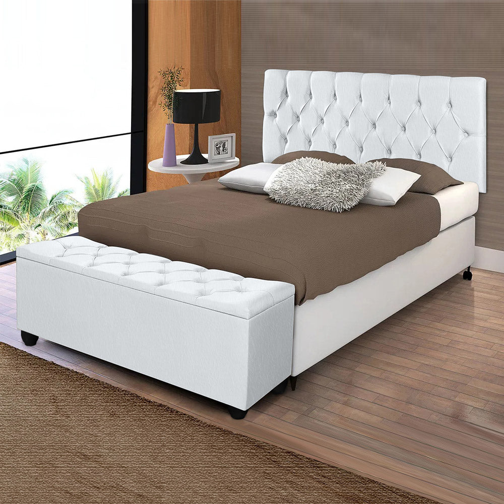 Conjunto Estofado Capitonê Para Cama Solteiro 90cm Cabeceira Com Recamier Baú Intense Várias Cores - LH Móveis