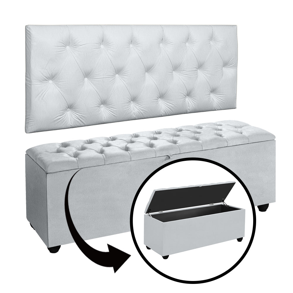 Conjunto Intense Cabeceira com Baú Recamier Estofado para Cama Queen 160cm Detalhe Capitonê - LH Móveis