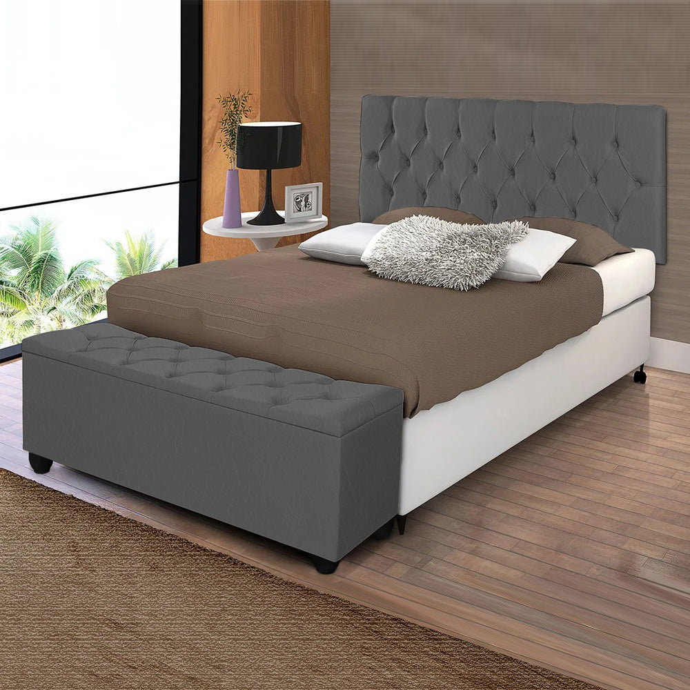 Conjunto Estofado Capitonê Para Cama Solteiro 90cm Cabeceira Com Recamier Baú Intense Várias Cores - LH Móveis