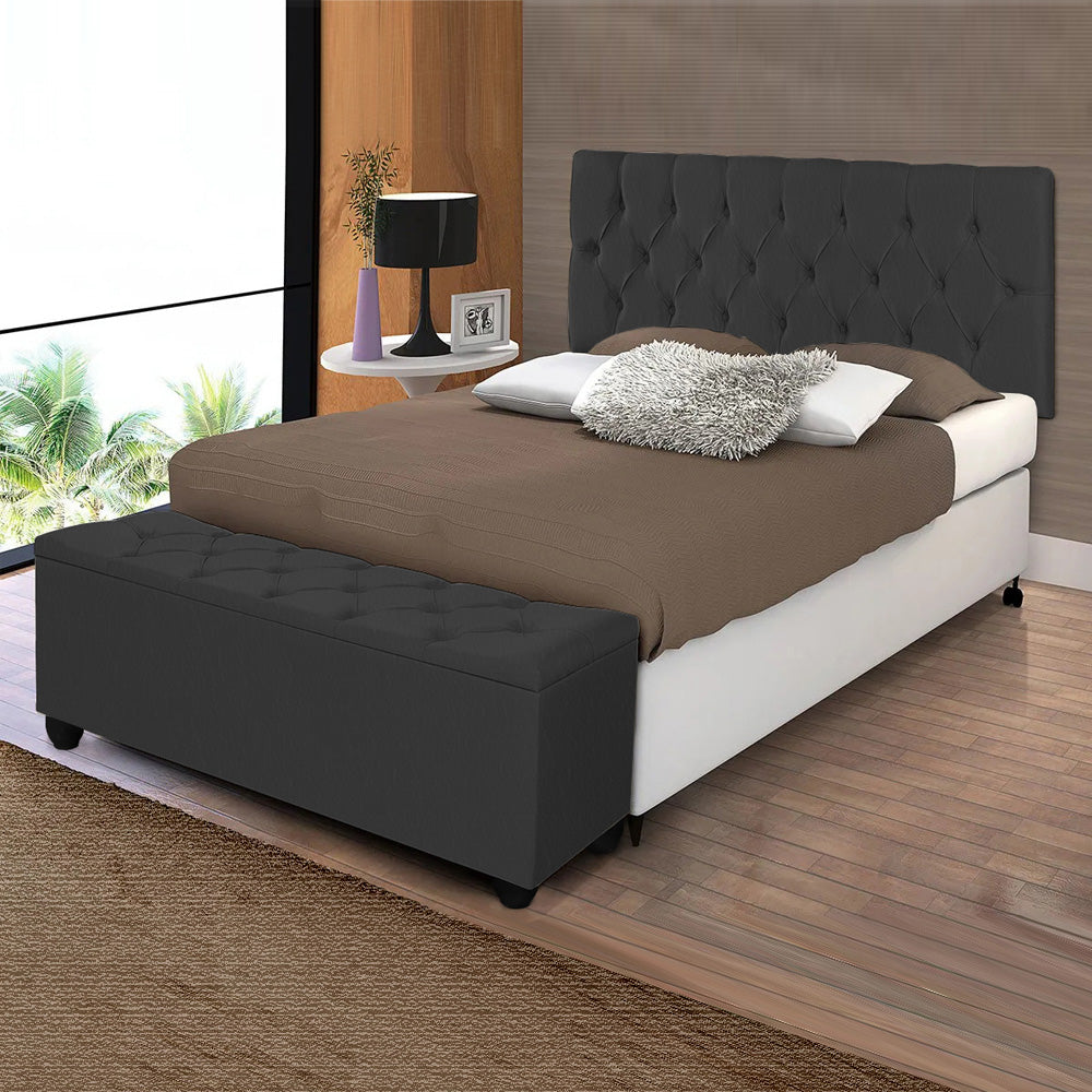 Conjunto Estofado Capitonê Para Cama Solteiro 90cm Cabeceira Com Recamier Baú Intense Várias Cores - LH Móveis