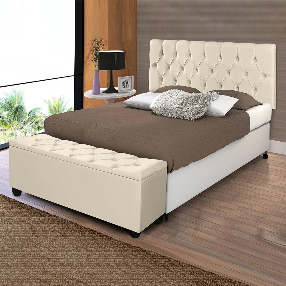 Conjunto Estofado Capitonê Para Cama Solteiro 90cm Cabeceira Com Recamier Baú Intense Várias Cores - LH Móveis