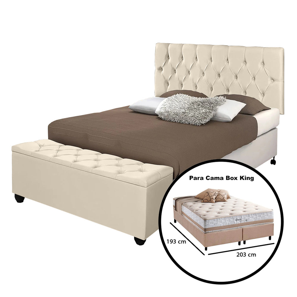 Conjunto Estofado Intense Cabeceira Com Recamier Baú Detalhe Capitonê Para Cama King 195cm - LH Móveis