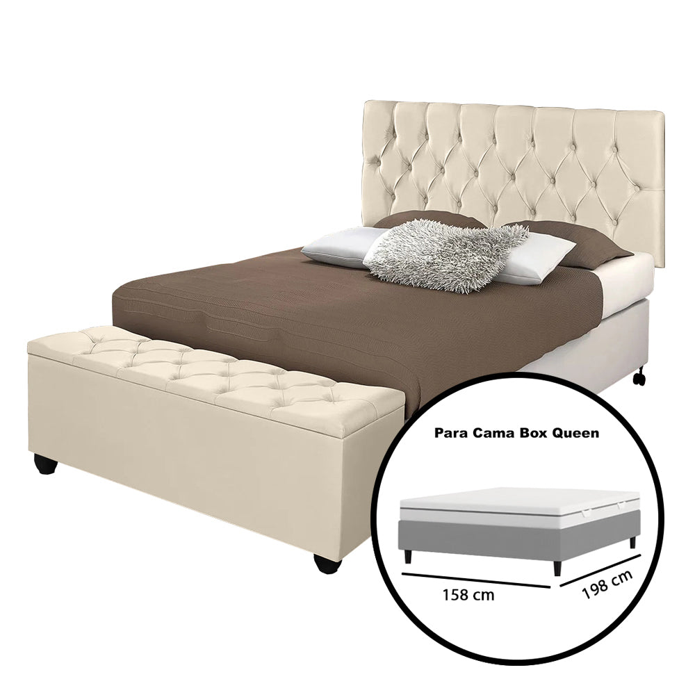 Conjunto Intense Cabeceira com Baú Recamier Estofado para Cama Queen 160cm Detalhe Capitonê - LH Móveis
