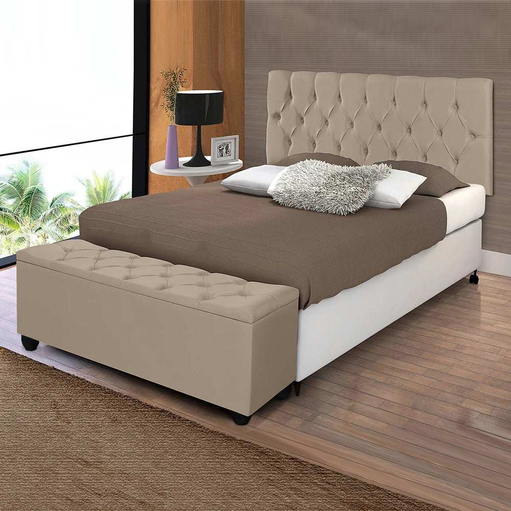 Conjunto Estofado Intense Cabeceira Com Recamier Baú Detalhe Capitonê Para Cama King 195cm - LH Móveis