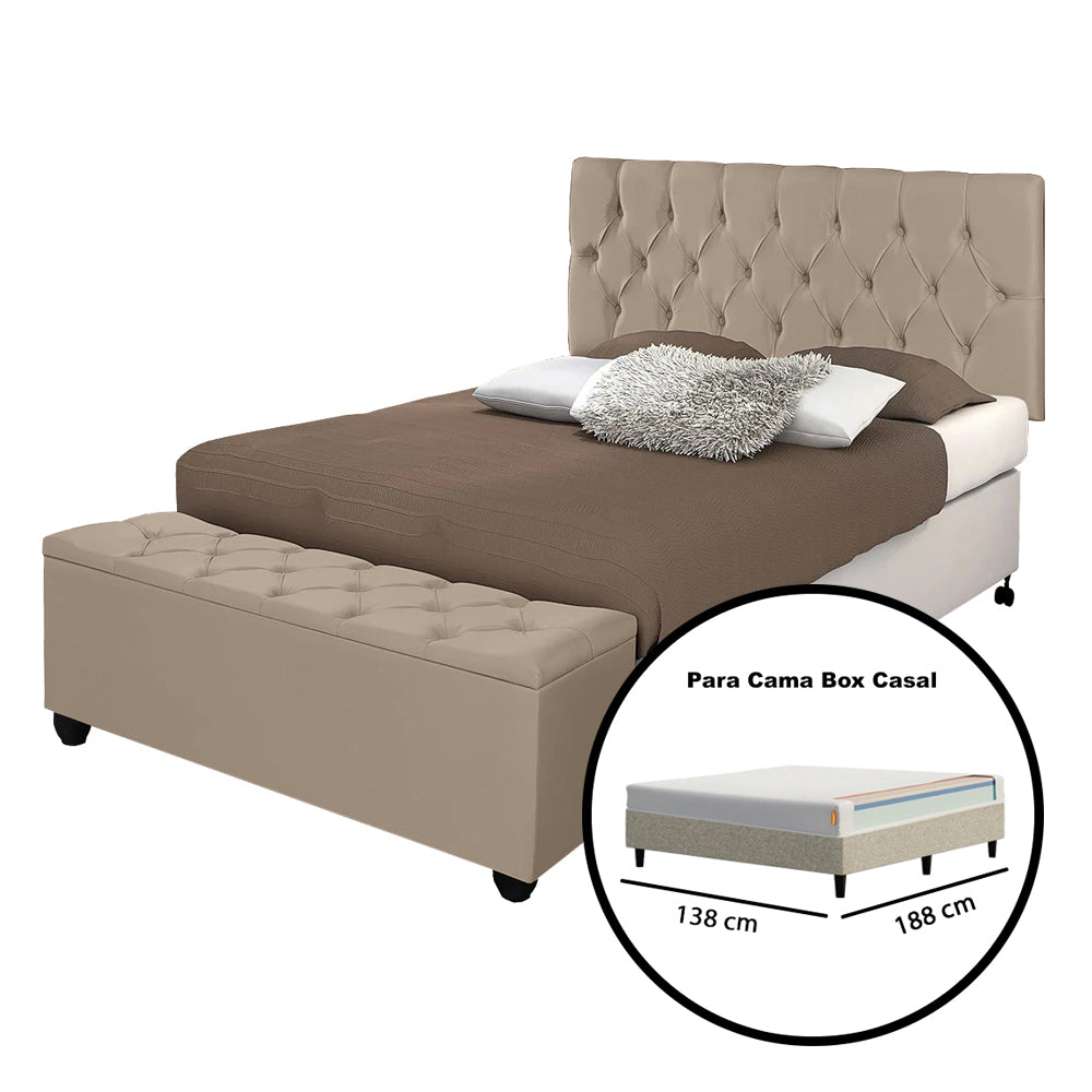 Conjunto Estofado Intense Para Cama Casal 140cm Cabeceira Com Recamier Baú Detalhe Capitonê - LH Móveis