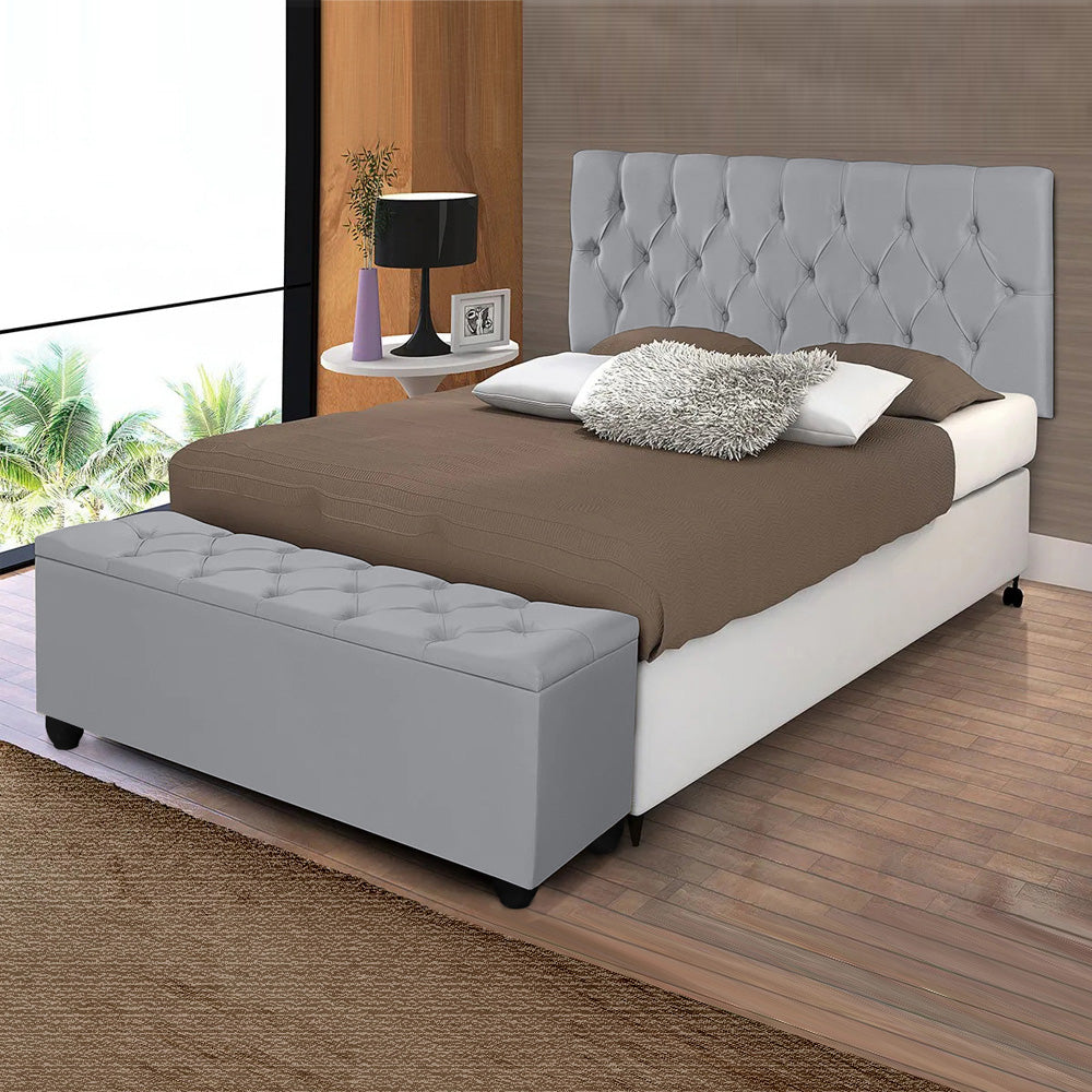 Conjunto Estofado Capitonê Para Cama Solteiro 90cm Cabeceira Com Recamier Baú Intense Várias Cores - LH Móveis