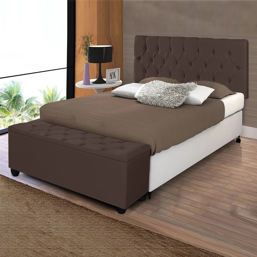 Conjunto Estofado Capitonê Para Cama Solteiro 90cm Cabeceira Com Recamier Baú Intense Várias Cores - LH Móveis