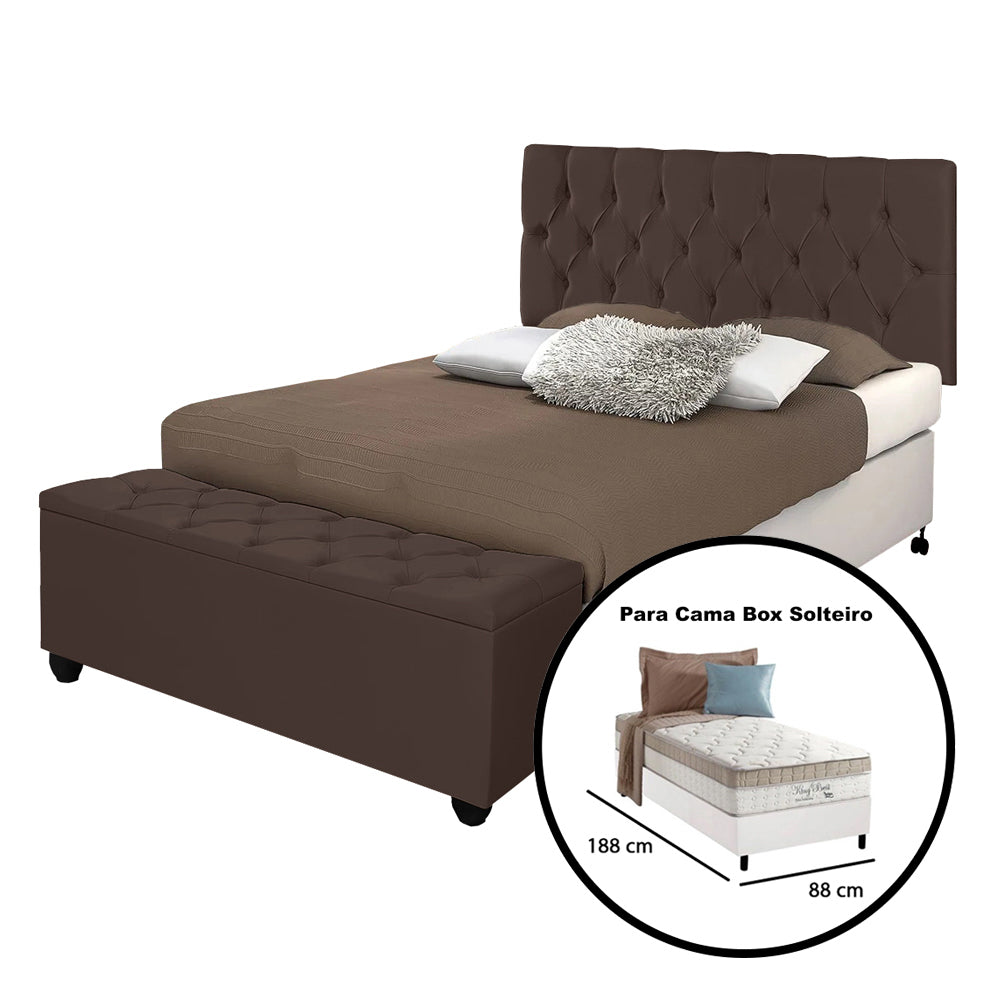 Conjunto Estofado Capitonê Para Cama Solteiro 90cm Cabeceira Com Recamier Baú Intense Várias Cores - LH Móveis
