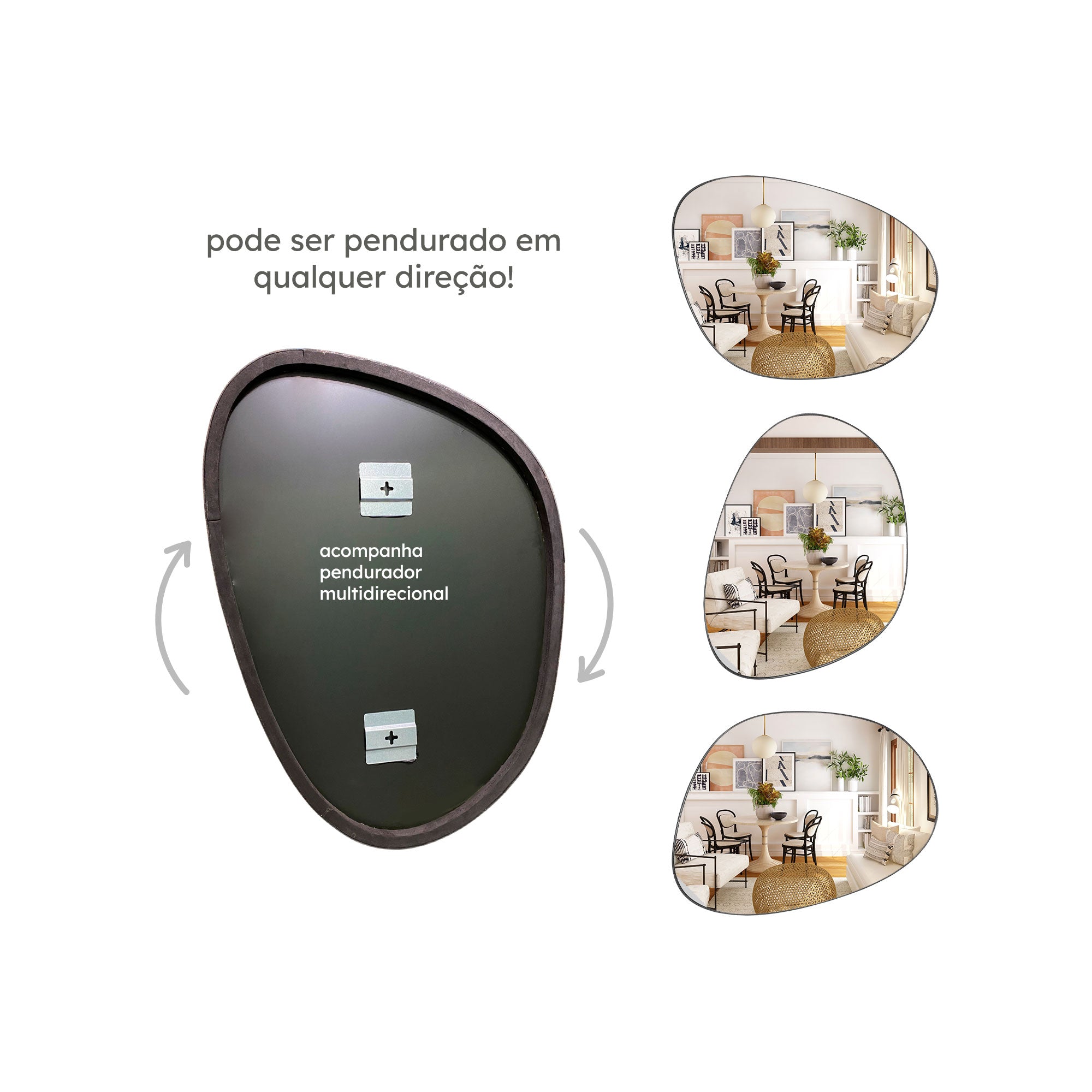 Espelho Nuvem Decorativo Design Orgânico 44x64cm Moldura em Couro Legítimo Para Hall Sala Quarto