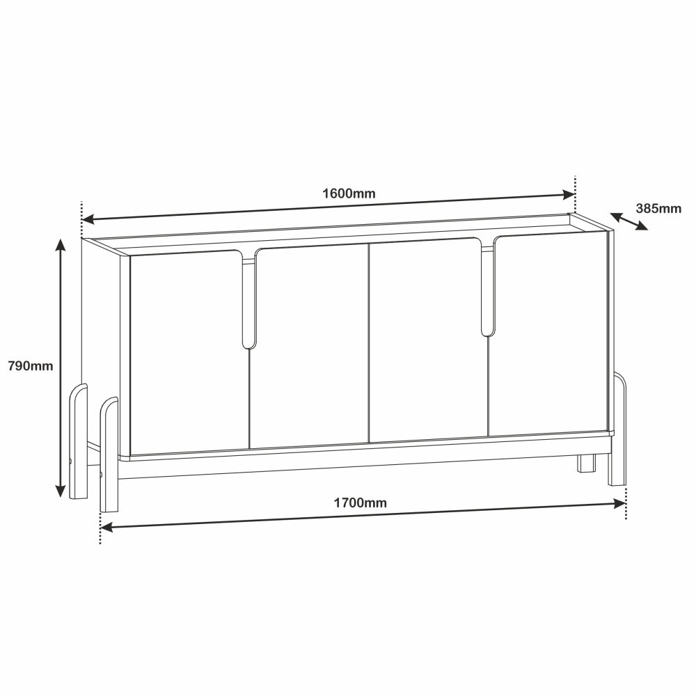 Buffet Lizz 170cm Base de Madeira com 4 Portas Organizador - LH Móveis