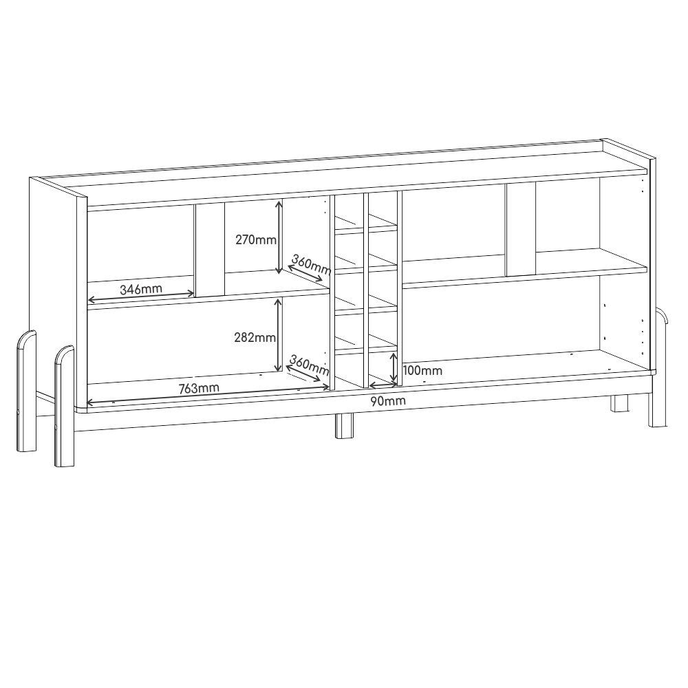 Buffet Lizz 4 Portas com Nicho para Garrafas 190cm Base de Madeira - LH Móveis