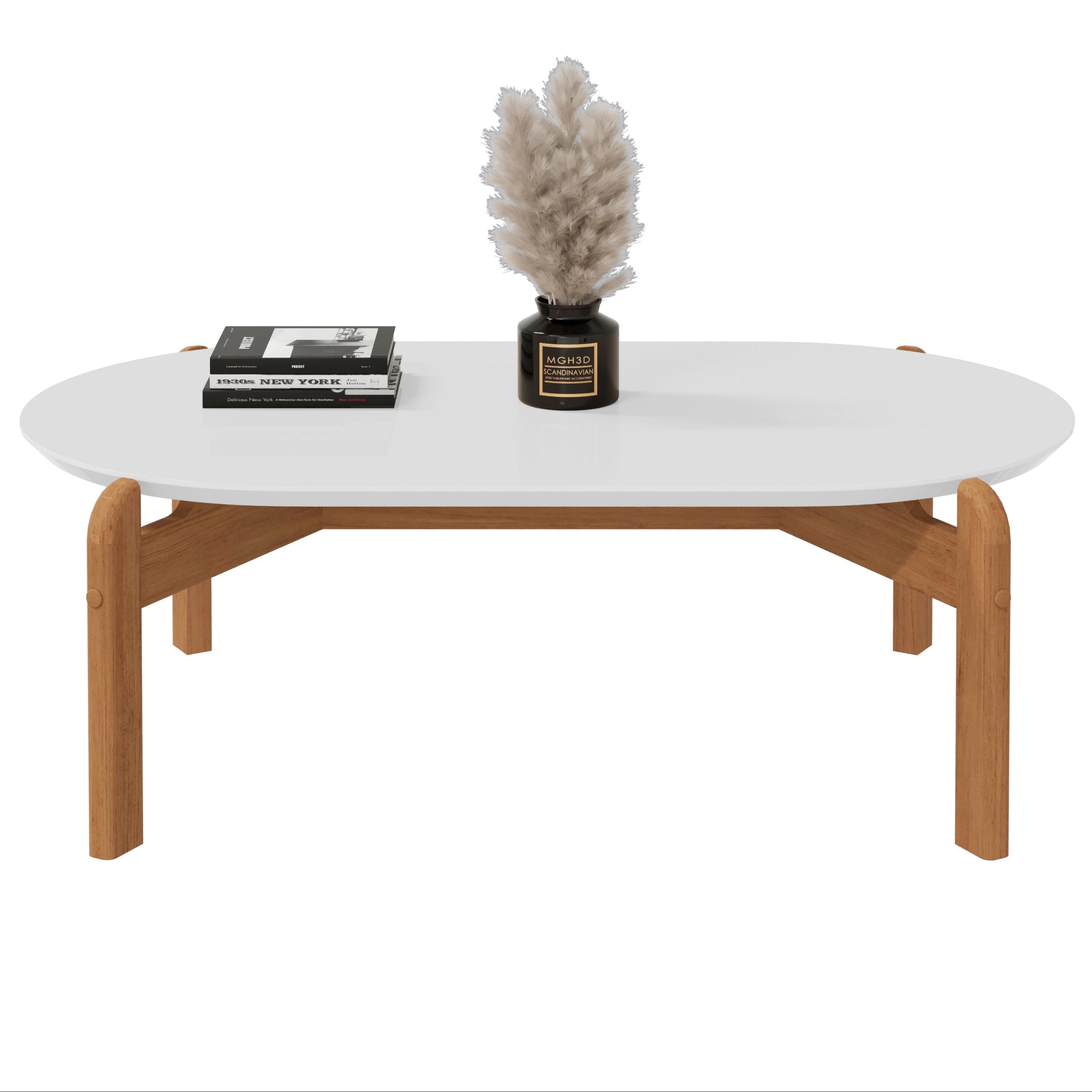 Mesa de Centro Lizz Apoio Base de Madeira Tampo Oblongo Decorativa - LH Móveis