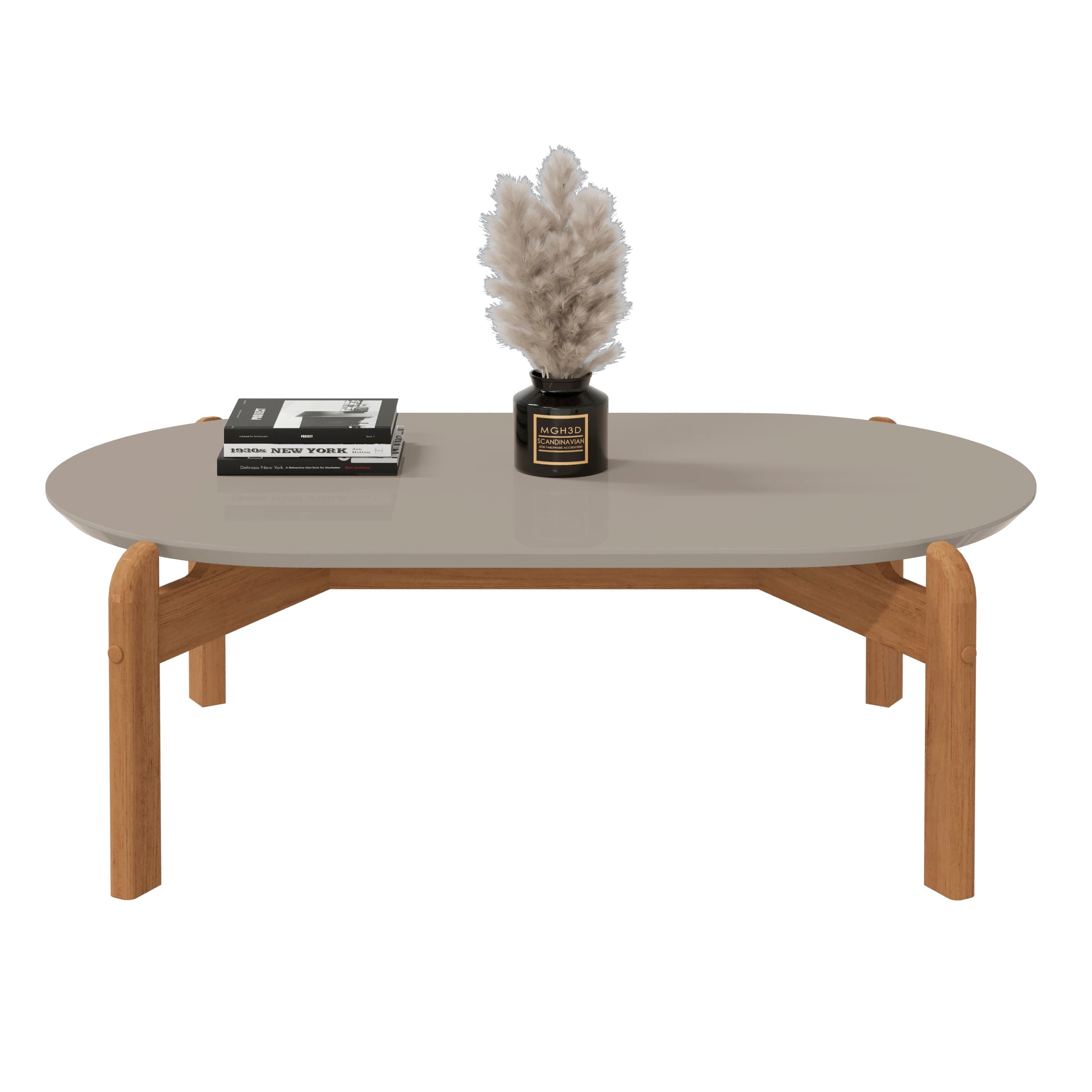 Mesa de Centro Lizz Apoio Base de Madeira Tampo Oblongo Decorativa - LH Móveis