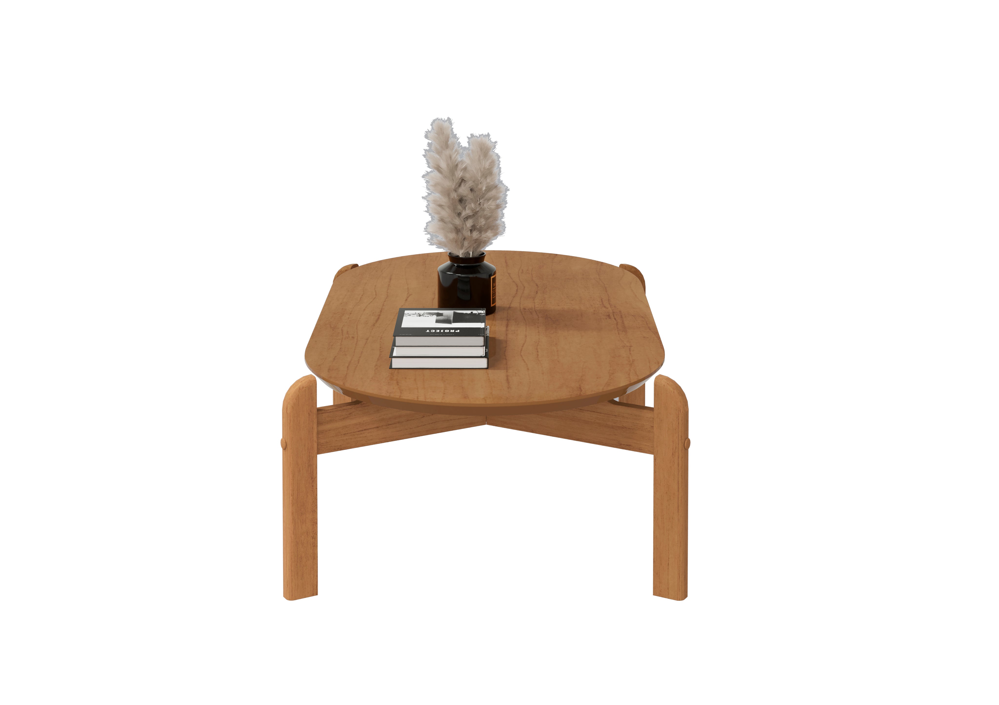 Mesa de Centro Lizz Apoio Base de Madeira Tampo Oblongo Decorativa - LH Móveis