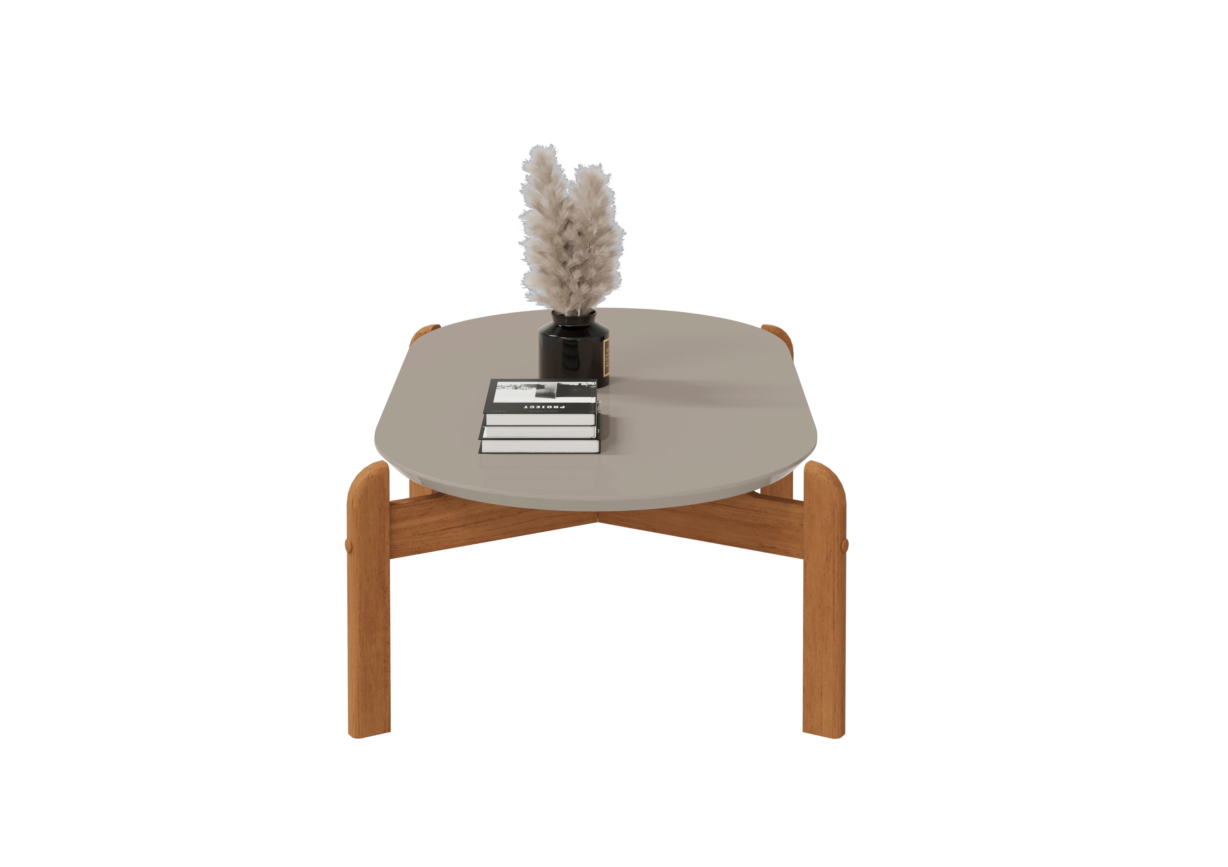 Mesa de Centro Lizz Apoio Base de Madeira Tampo Oblongo Decorativa - LH Móveis