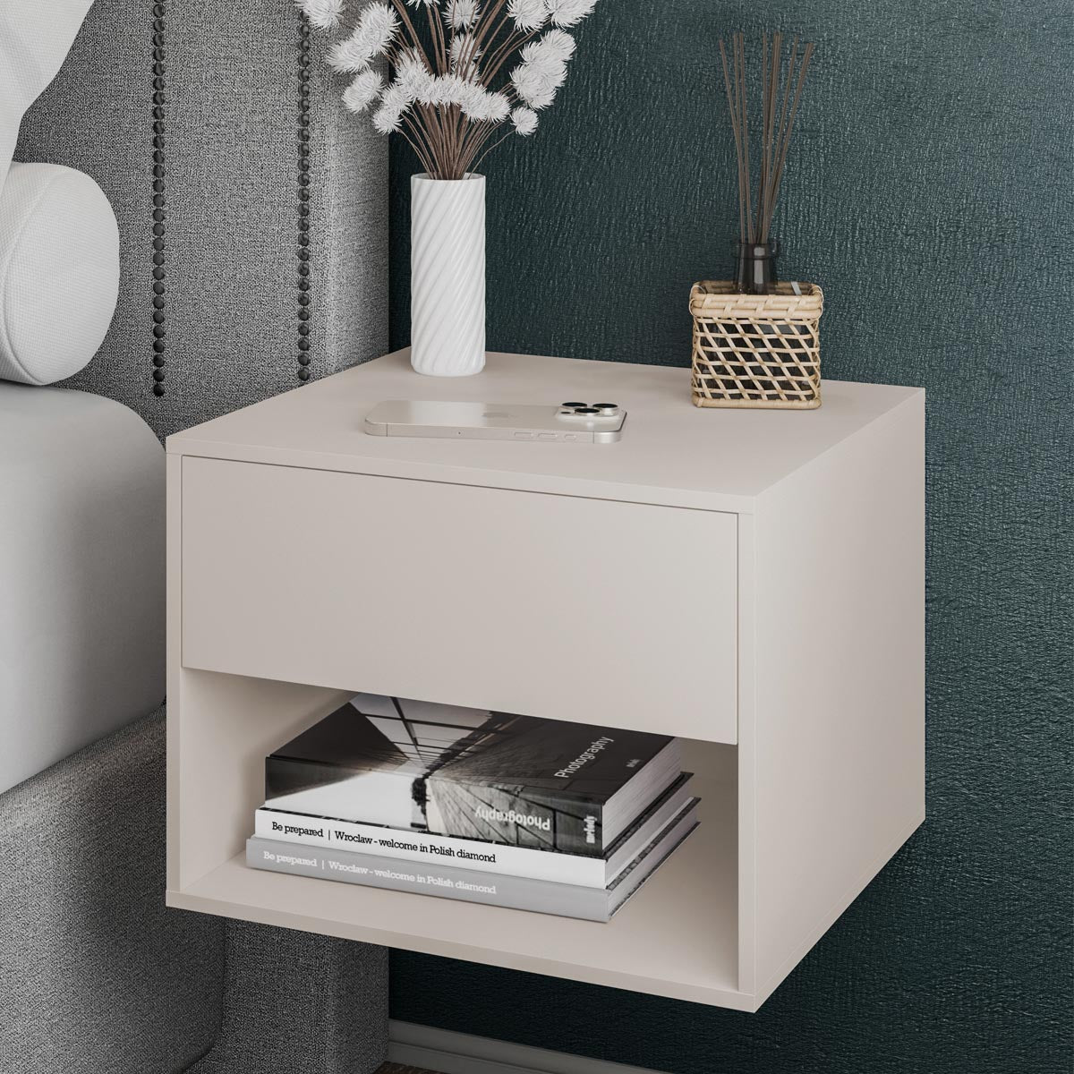 Kit 2 Mesas de Cabeceira Suspensa Sofia Com Nicho 1 Gavetas - LH Móveis