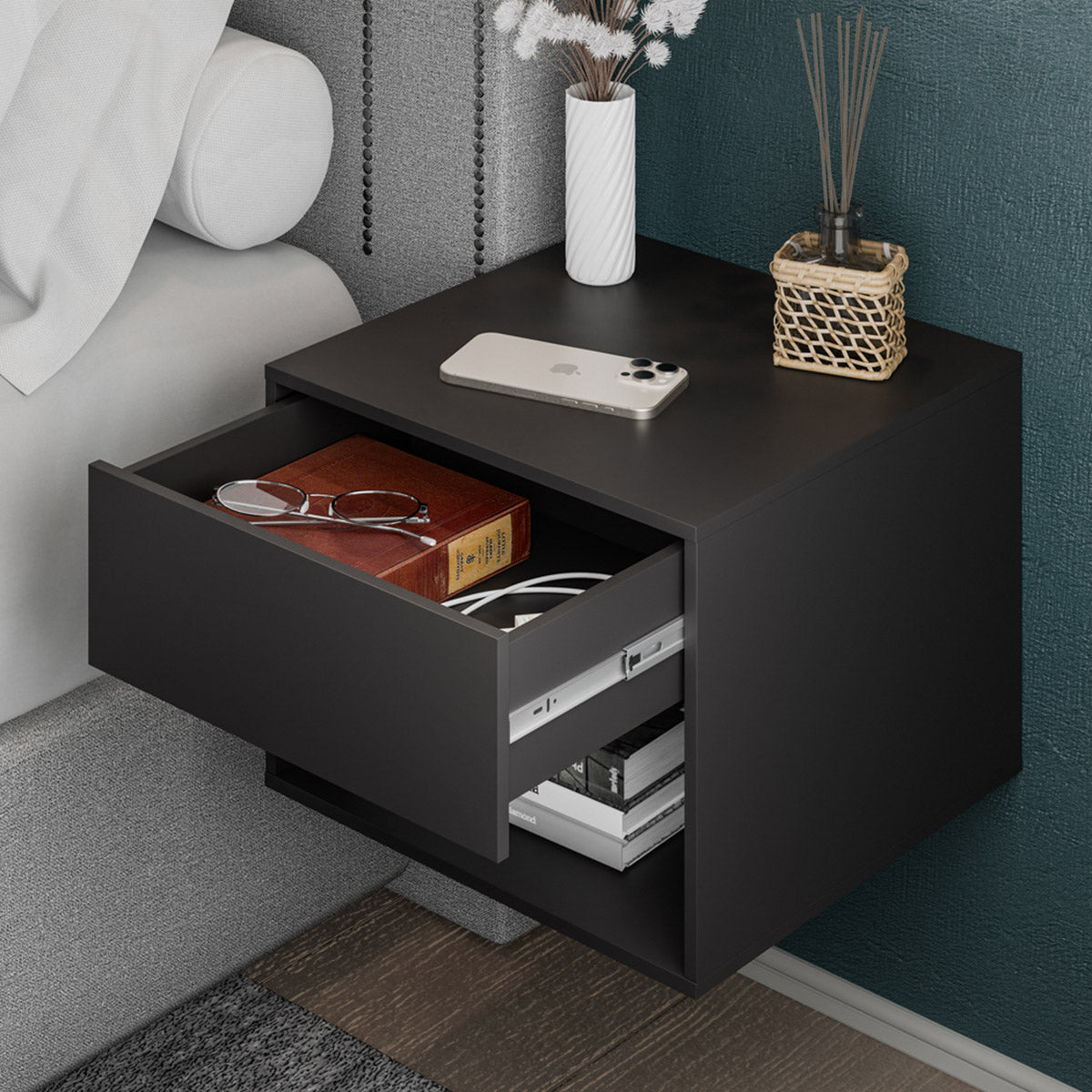 Kit 2 Mesas de Cabeceira Suspensa Sofia Com Nicho 1 Gavetas - LH Móveis