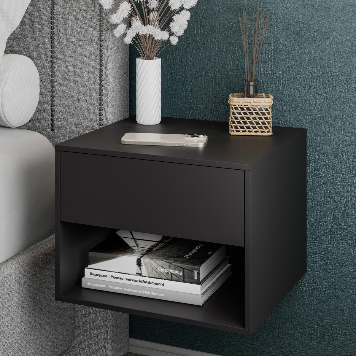 Kit 2 Mesas de Cabeceira Suspensa Sofia Com Nicho 1 Gavetas - LH Móveis