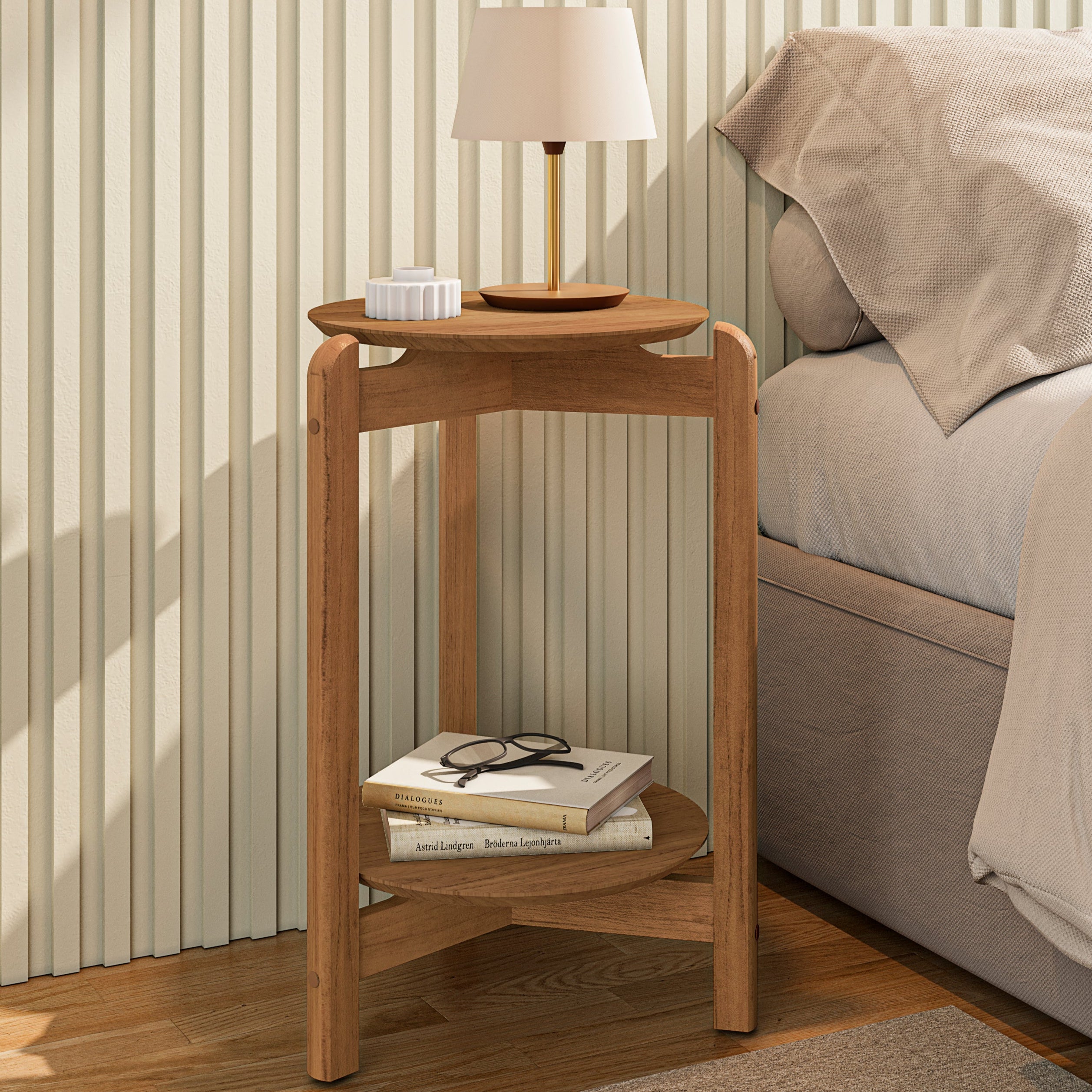 Mesa Lateral Base de Madeira Tampo em MDF Decorativa - LH Móveis