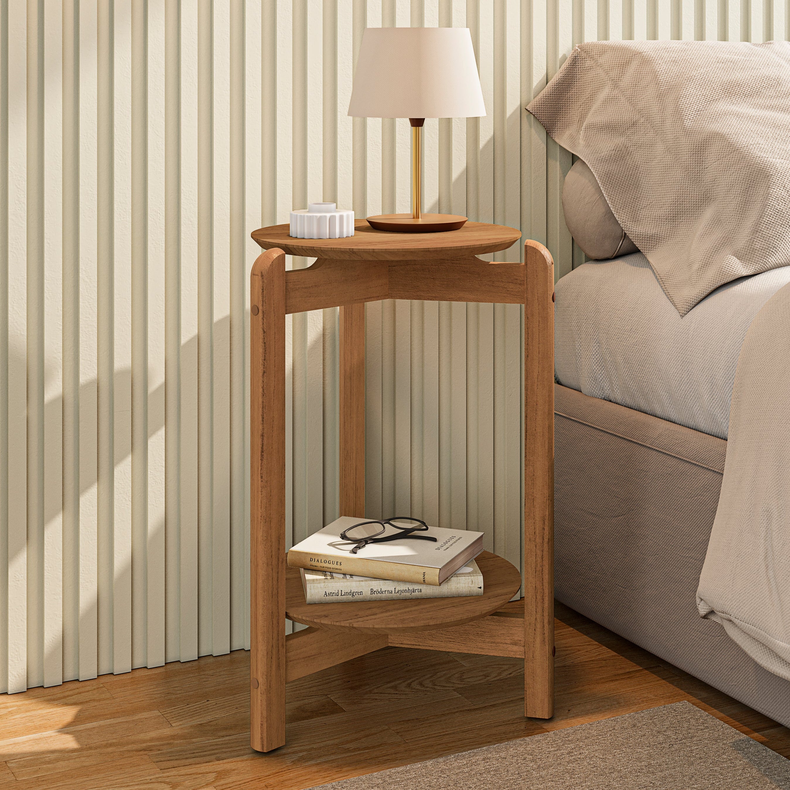 Mesa Lateral Base de Madeira Tampo em MDF Decorativa - LH Móveis