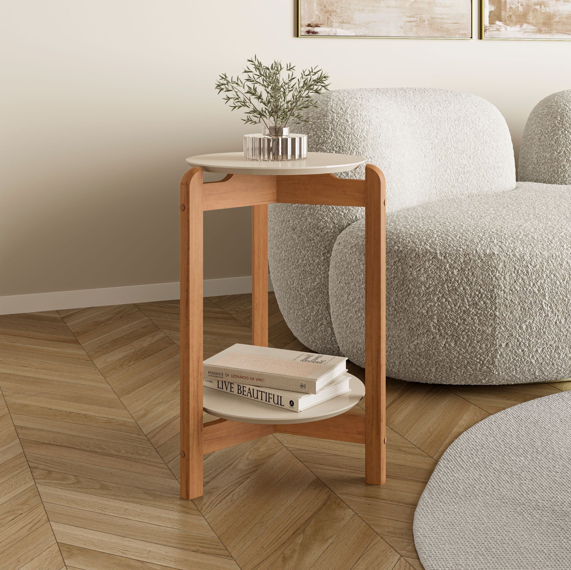 Mesa Lateral Base de Madeira Tampo em MDF Decorativa - LH Móveis