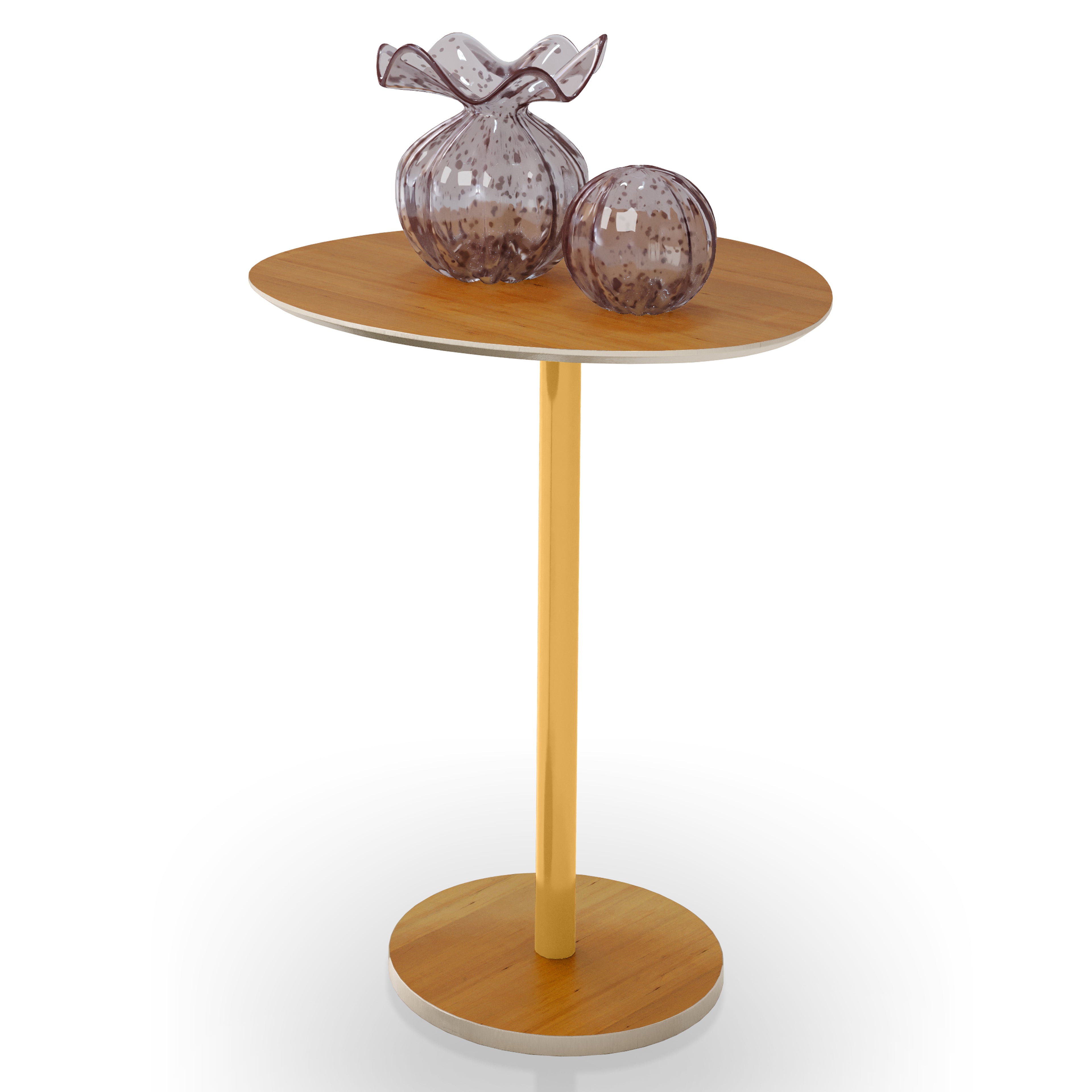 Mesa Lateral Orgânica Vitta Haste em Aço Dourado Unitária em MDF - LH Móveis