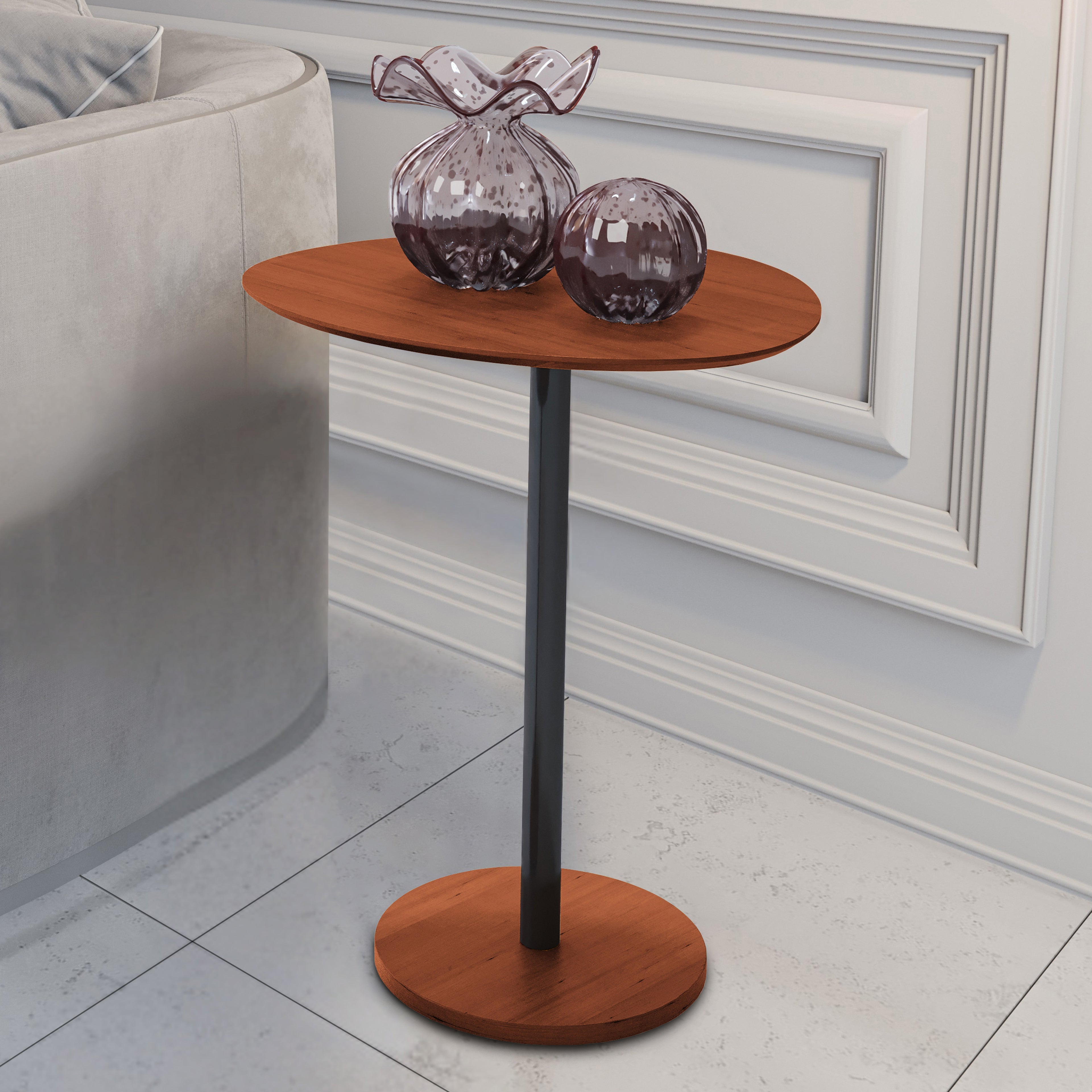 Mesa Lateral Unitária Vitta Design Orgânico em MDF Com Haste em Aço Preta - LH Móveis