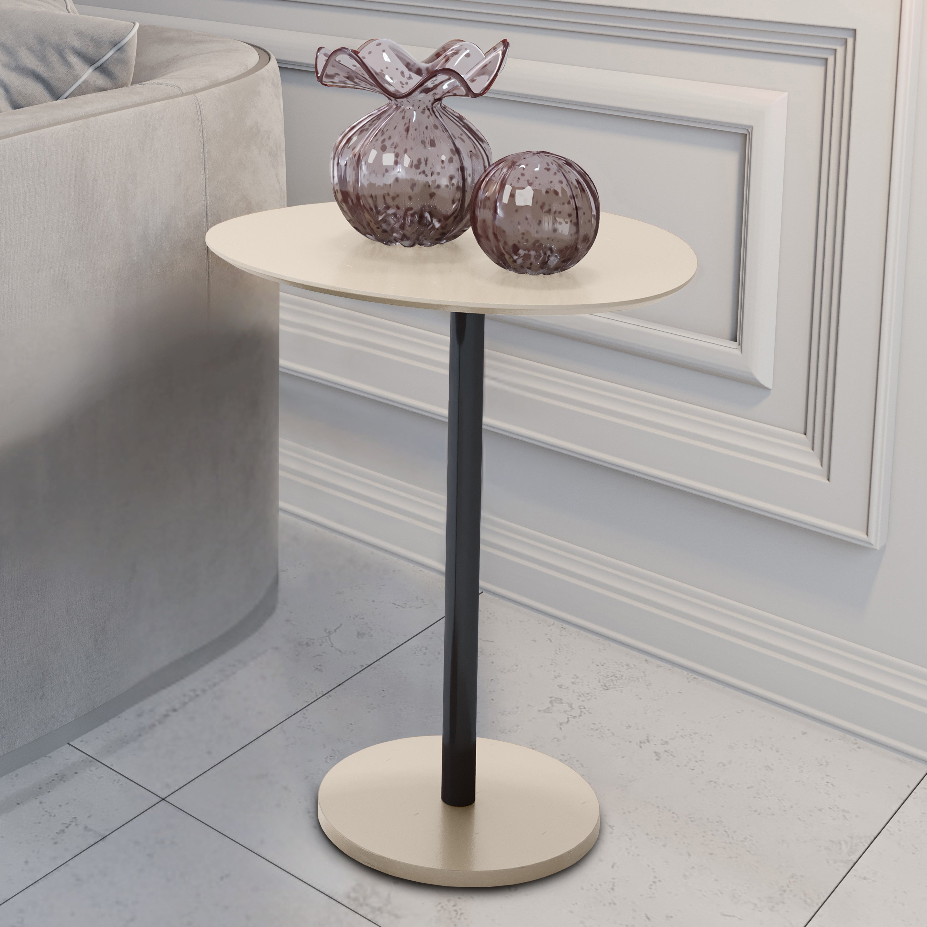 Mesa Lateral Unitária Vitta Design Orgânico em MDF Com Haste em Aço Preta - LH Móveis