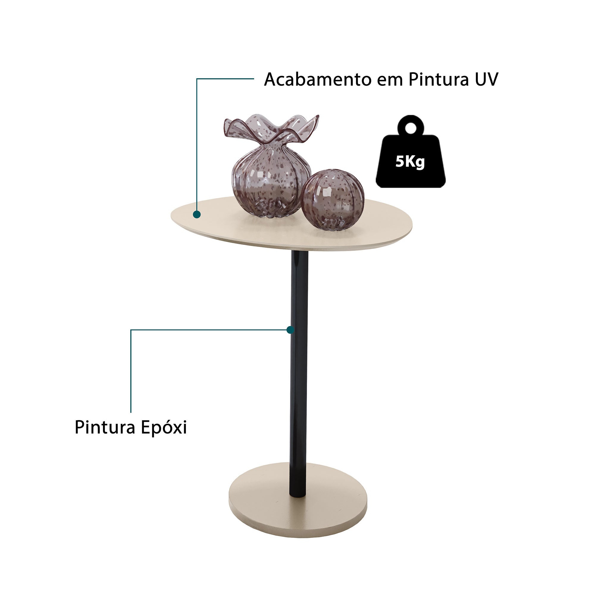 Mesa Lateral Unitária Vitta Design Orgânico em MDF Com Base em Aço - LH Móveis