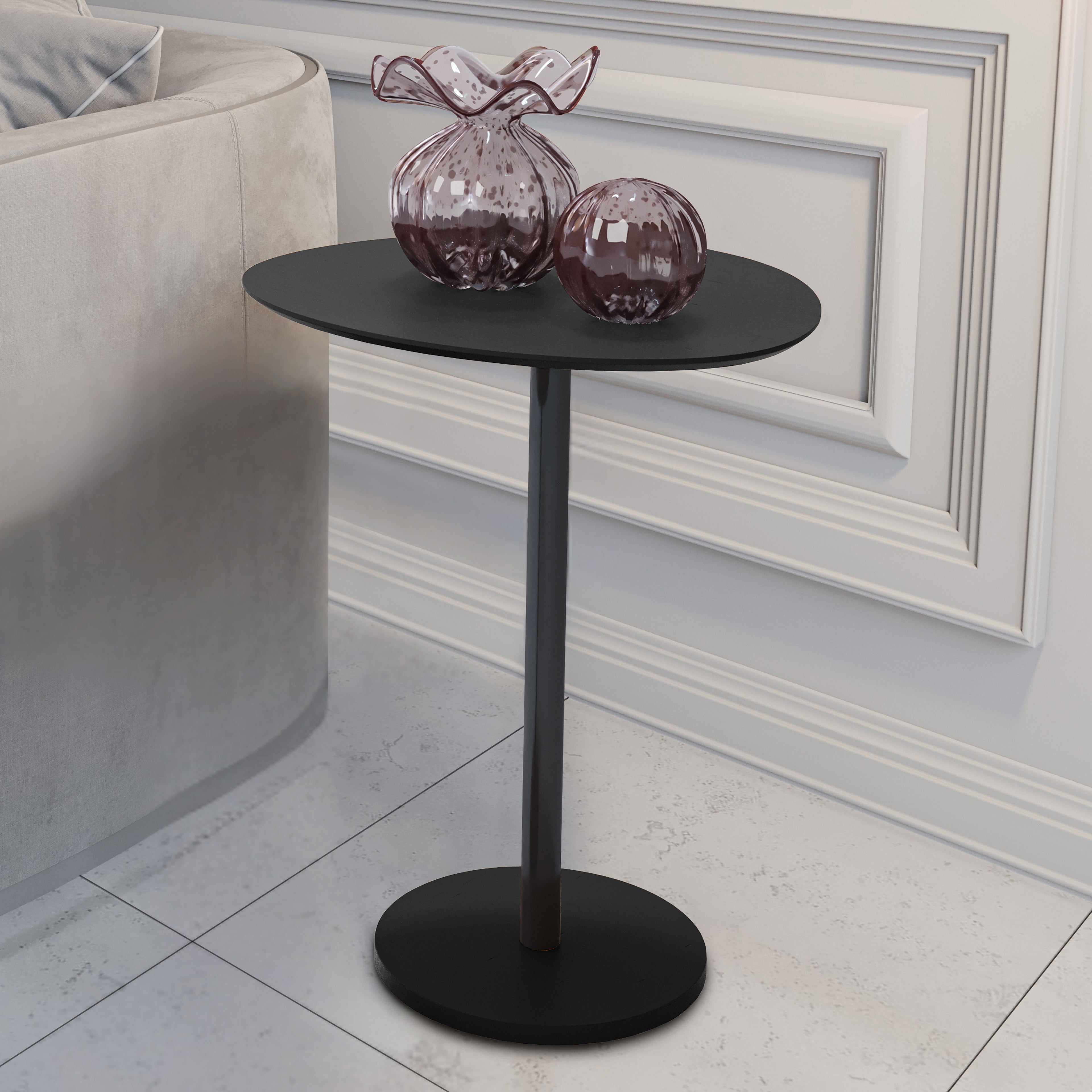 Mesa Lateral Unitária Vitta Design Orgânico em MDF Com Haste em Aço Preta - LH Móveis