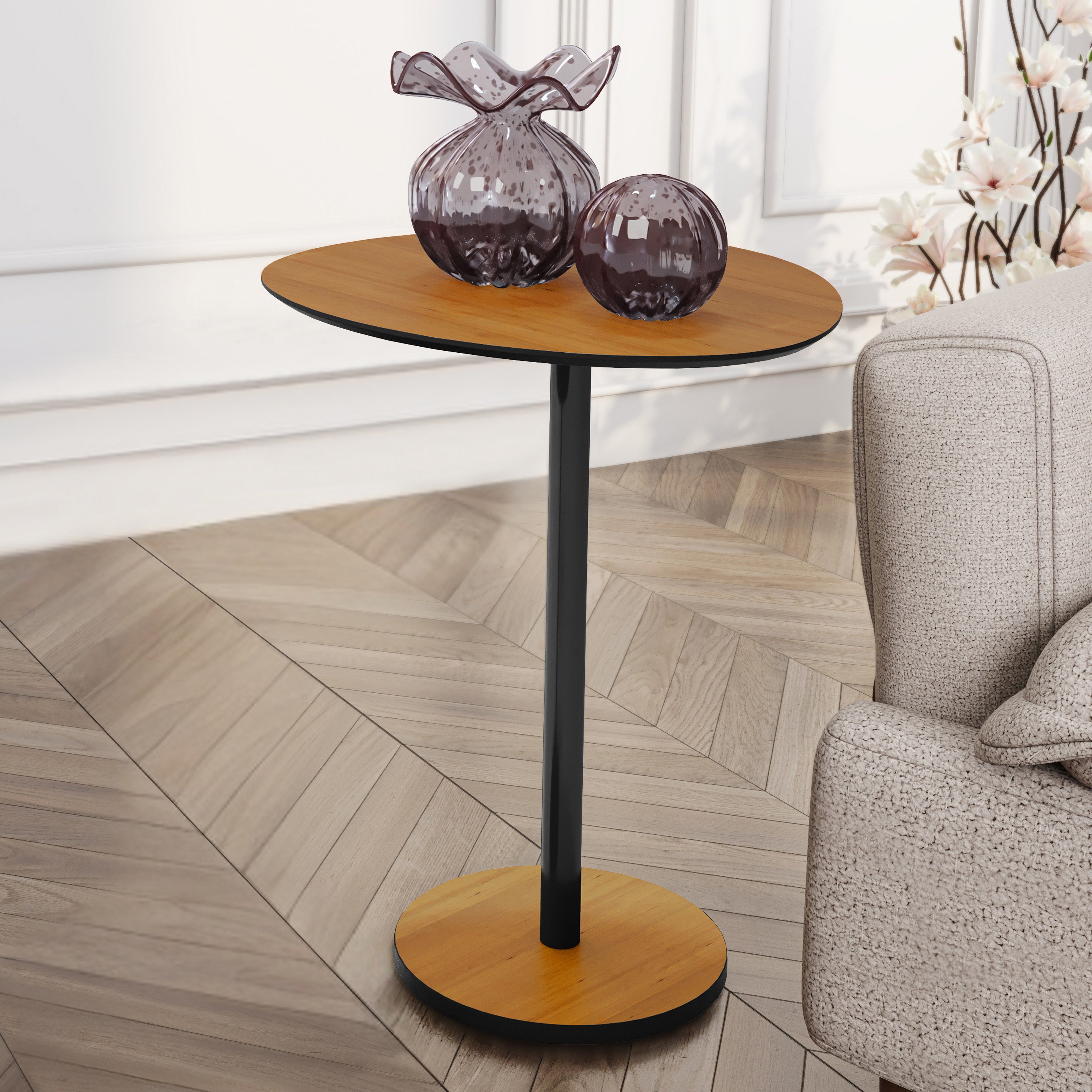 Mesa Lateral Unitária Vitta Design Orgânico em MDF Com Haste em Aço Preta - LH Móveis