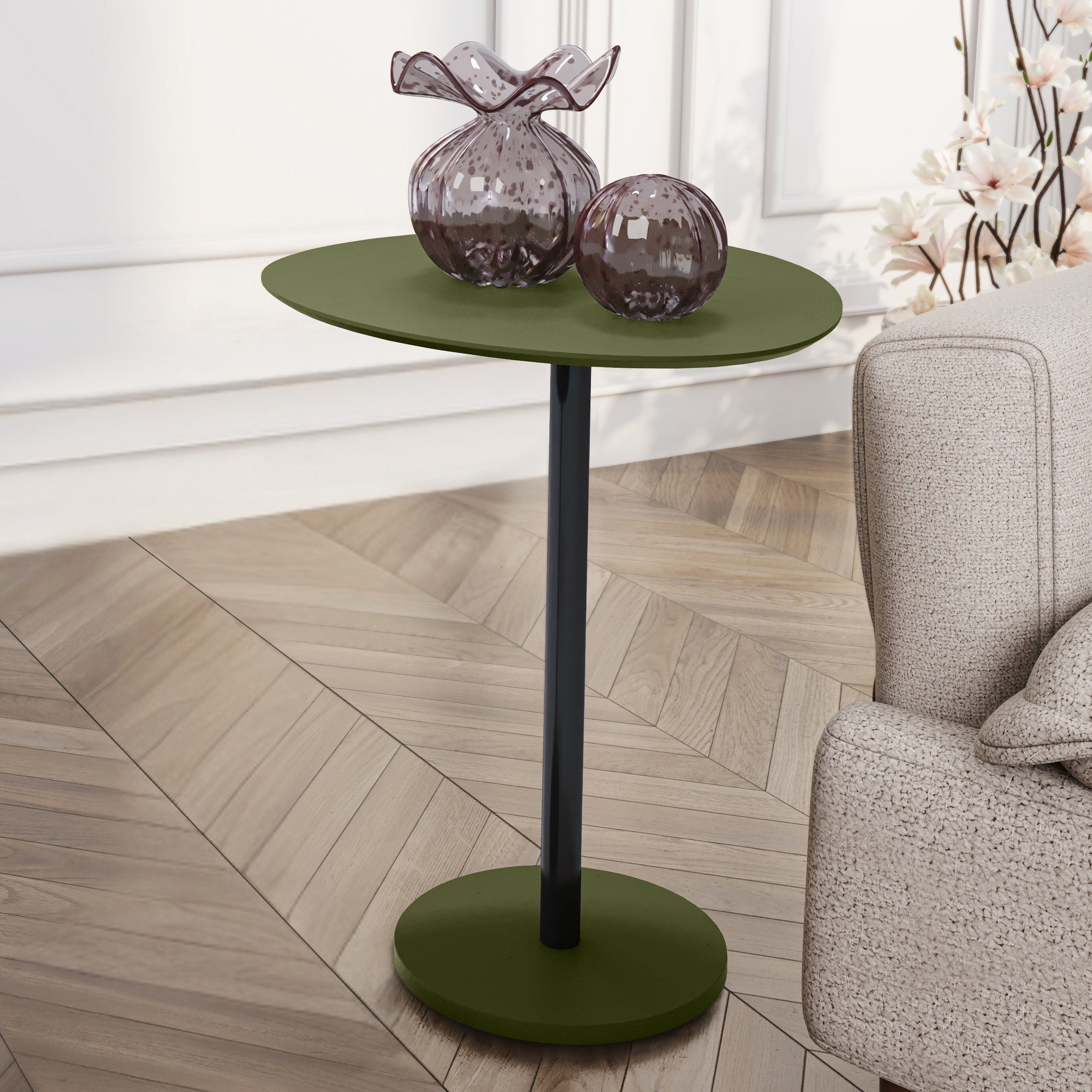 Mesa Lateral Unitária Vitta Design Orgânico em MDF Com Haste em Aço Preta - LH Móveis