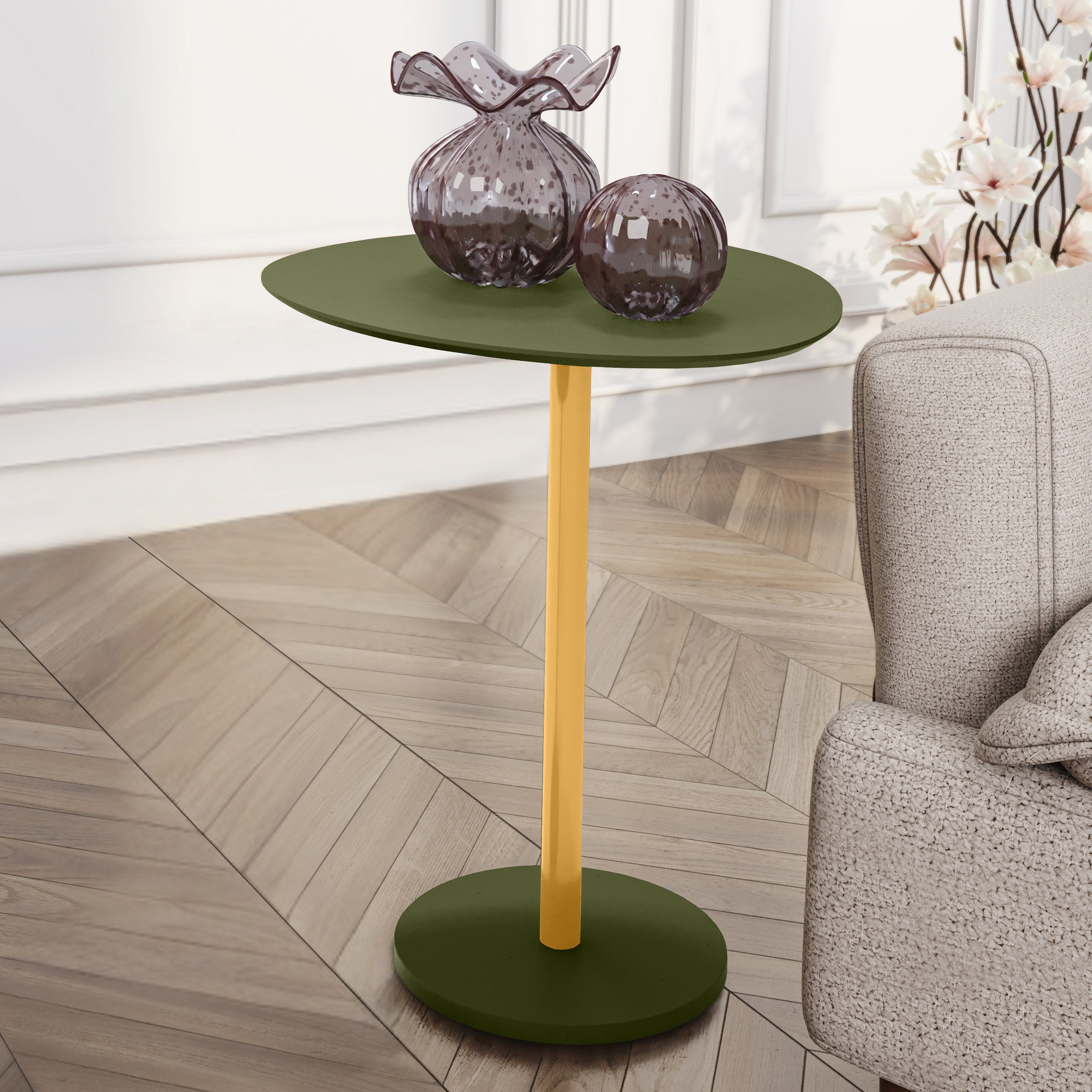 Mesa Lateral Orgânica Vitta Haste em Aço Dourado Unitária em MDF - LH Móveis